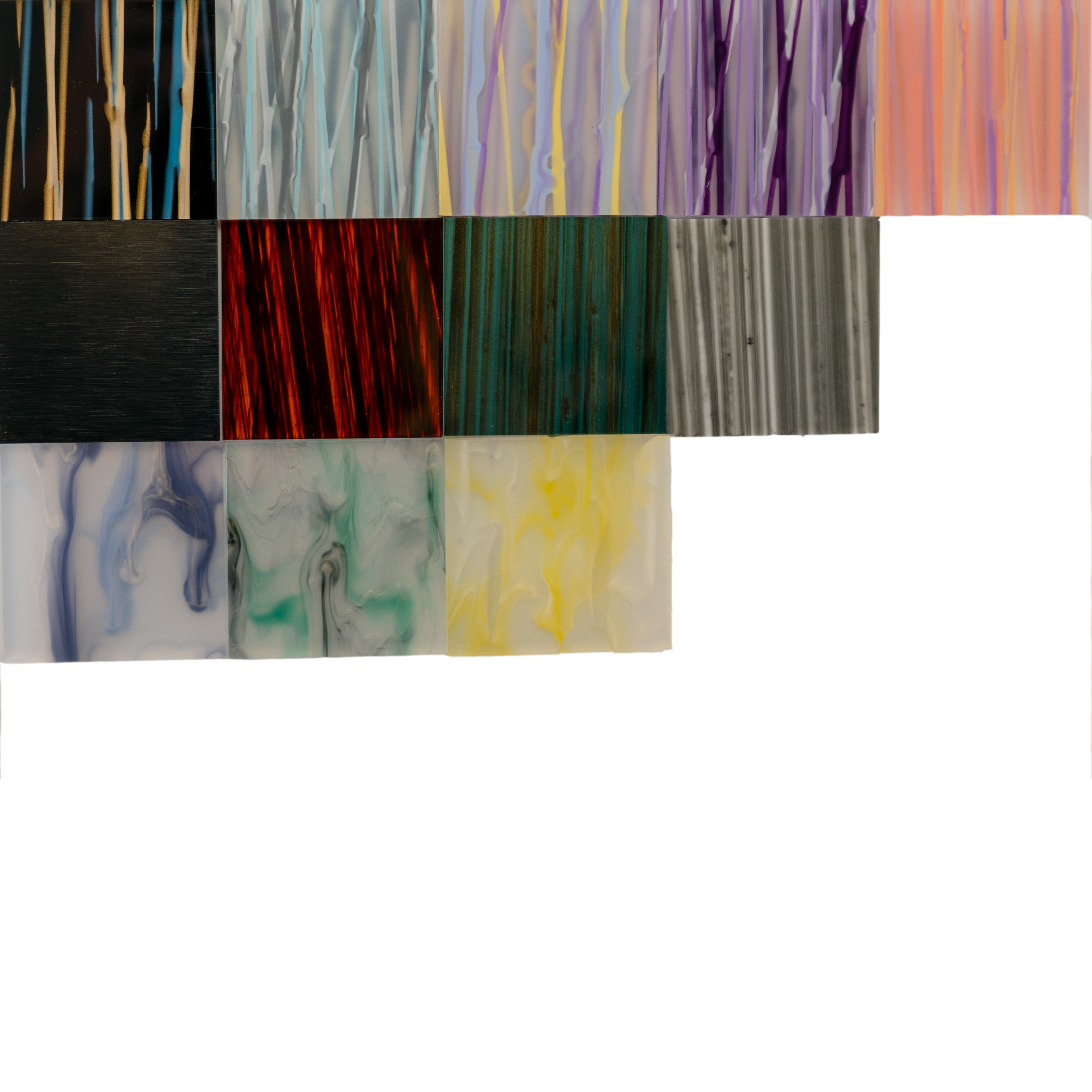 Brushed, Drizzle, and Falls 2" x 2" Cast Acrylic Sheet Sample Square Bundle