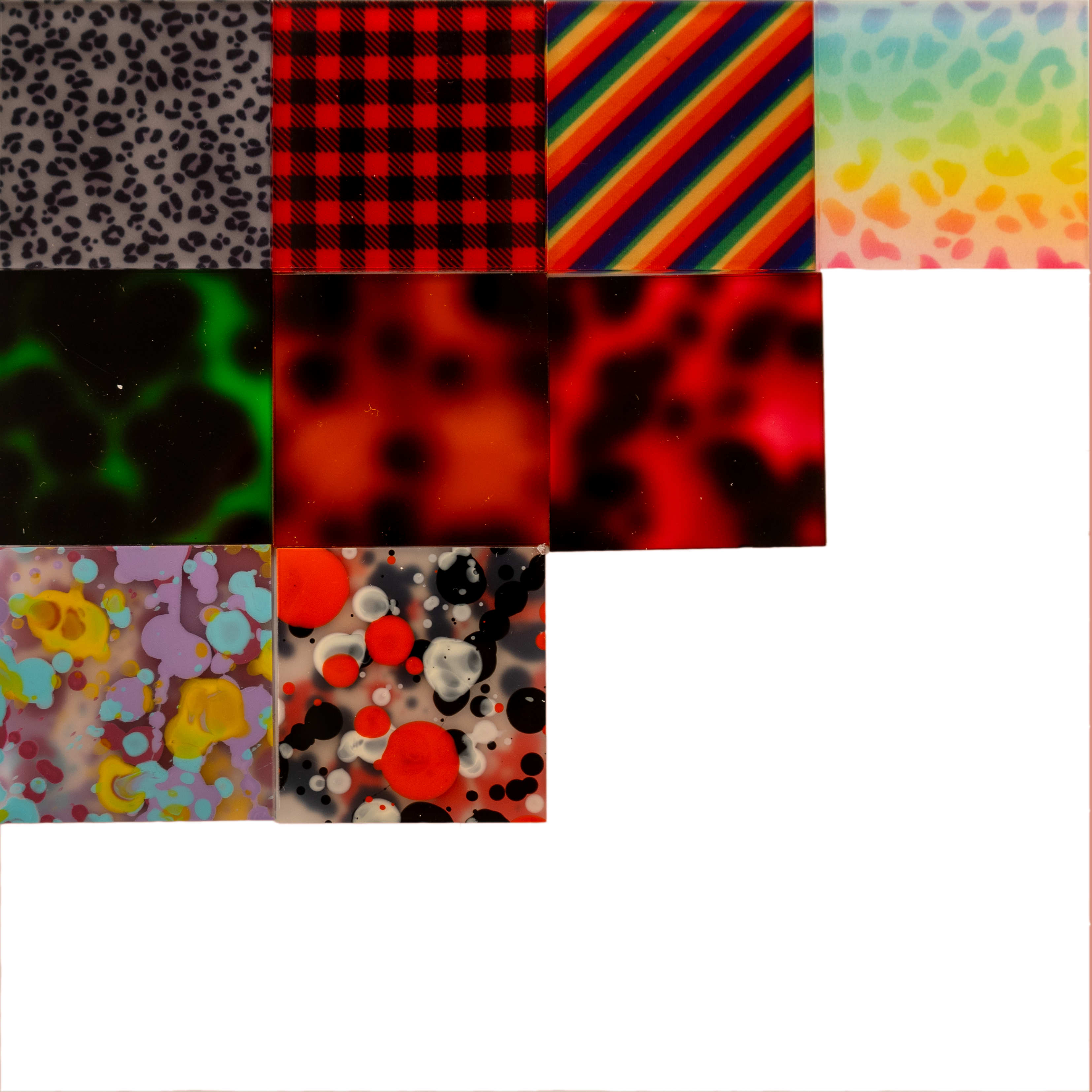 Tortoise, Ink, and Pattern 2" x 2" Cast Acrylic Sheet Sample Square Bundle