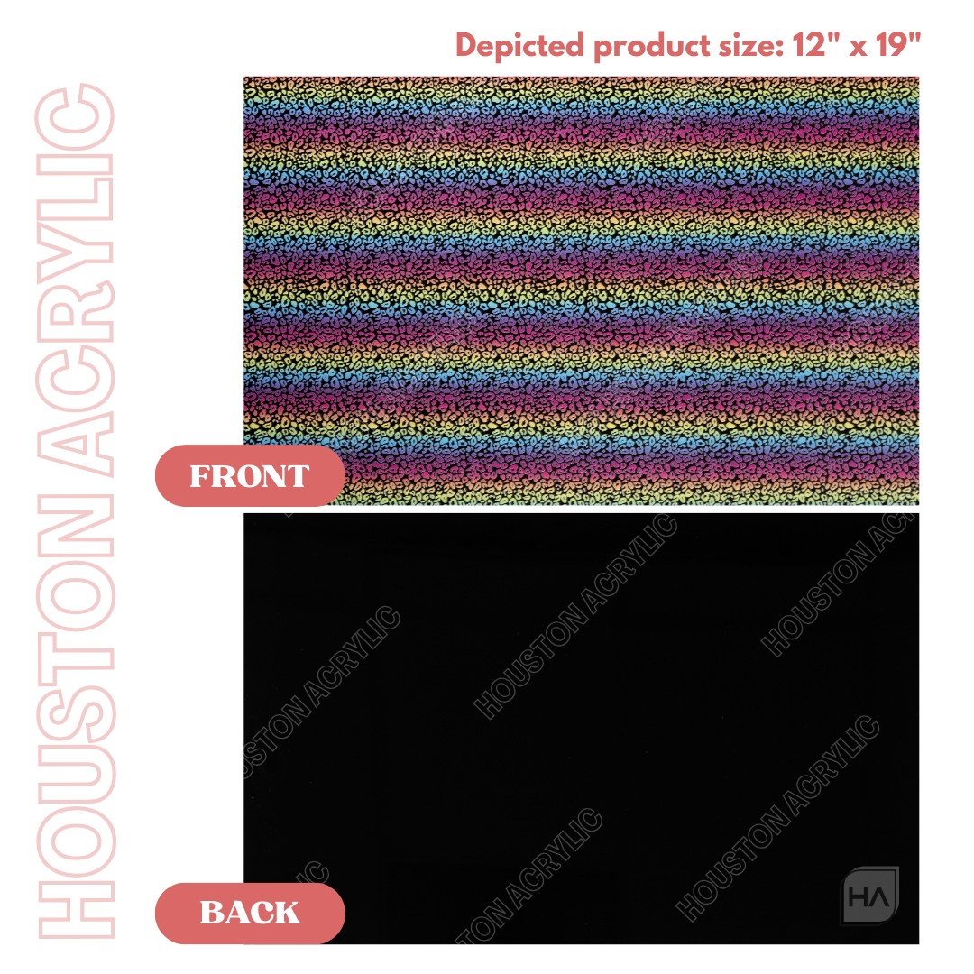 1/8" Black Matte Rainbow Leopard MakerPrint full size sheet front vs back view