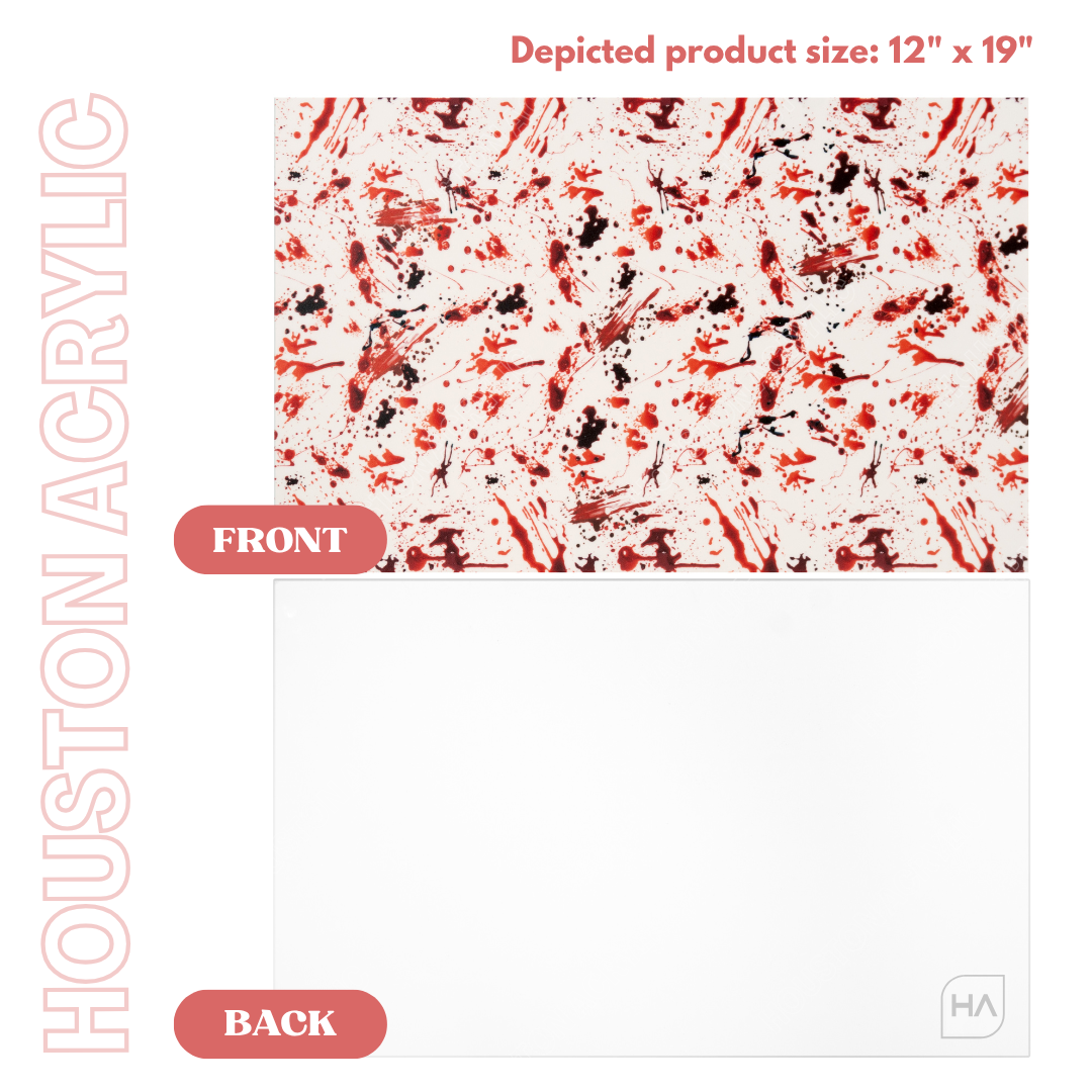 1/8" Blood Splatter MakerPrint on white cast acrylic front and back view