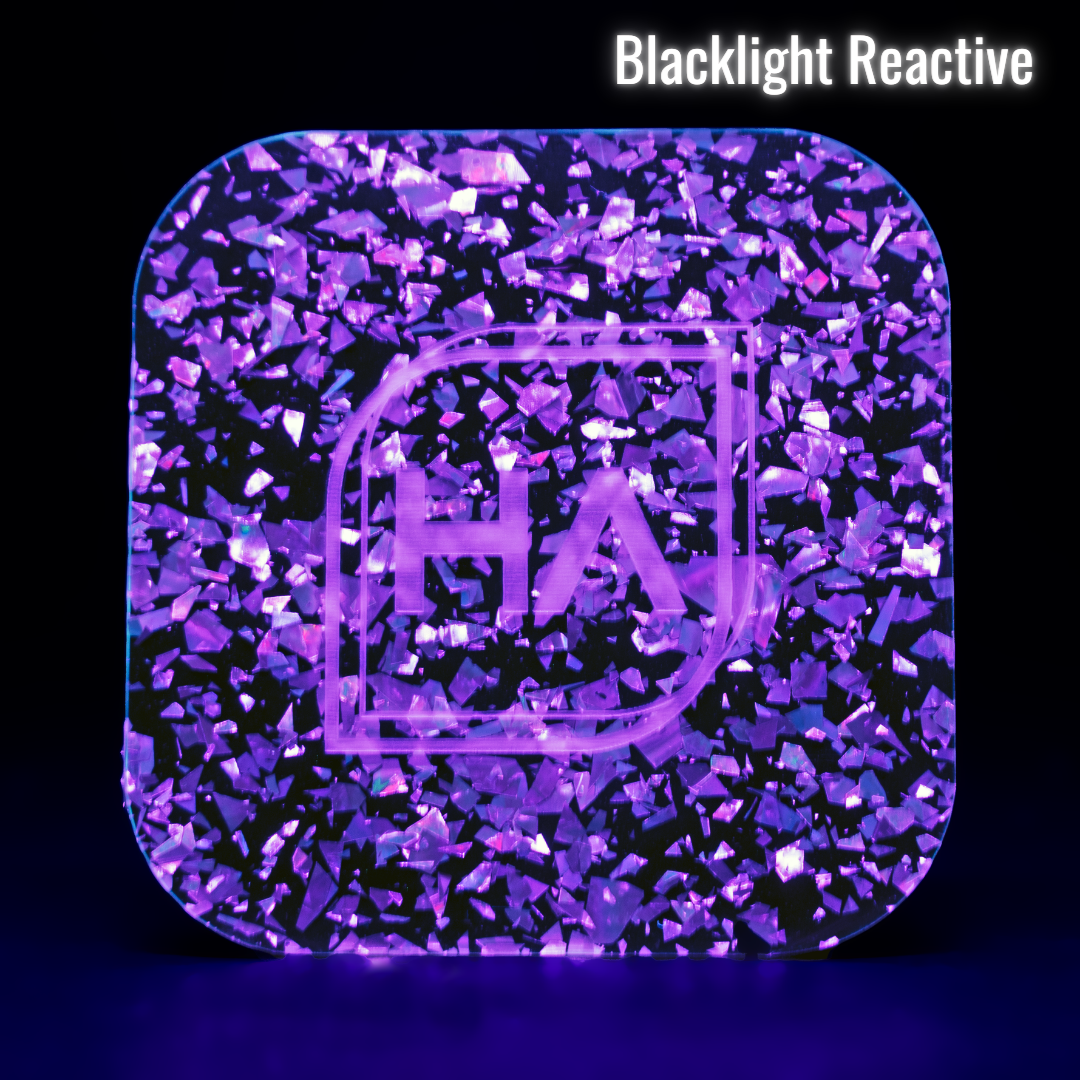 Blacklight reactive 4mm Black and Rose Gold Chunky Glitter Cast Acrylic Sheet