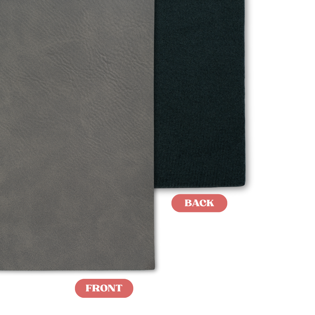 Gray to Black MakerLeatherette Laserable Leatherette Sheet Front vs back comparison