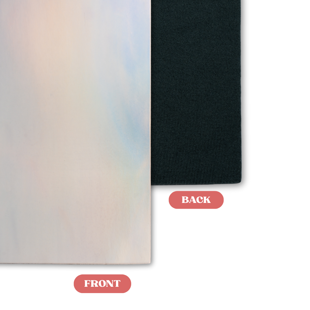 Holographic Chrome to Black MakerLeatherette Laserable Leatherette Sheet Front vs Back Comparison