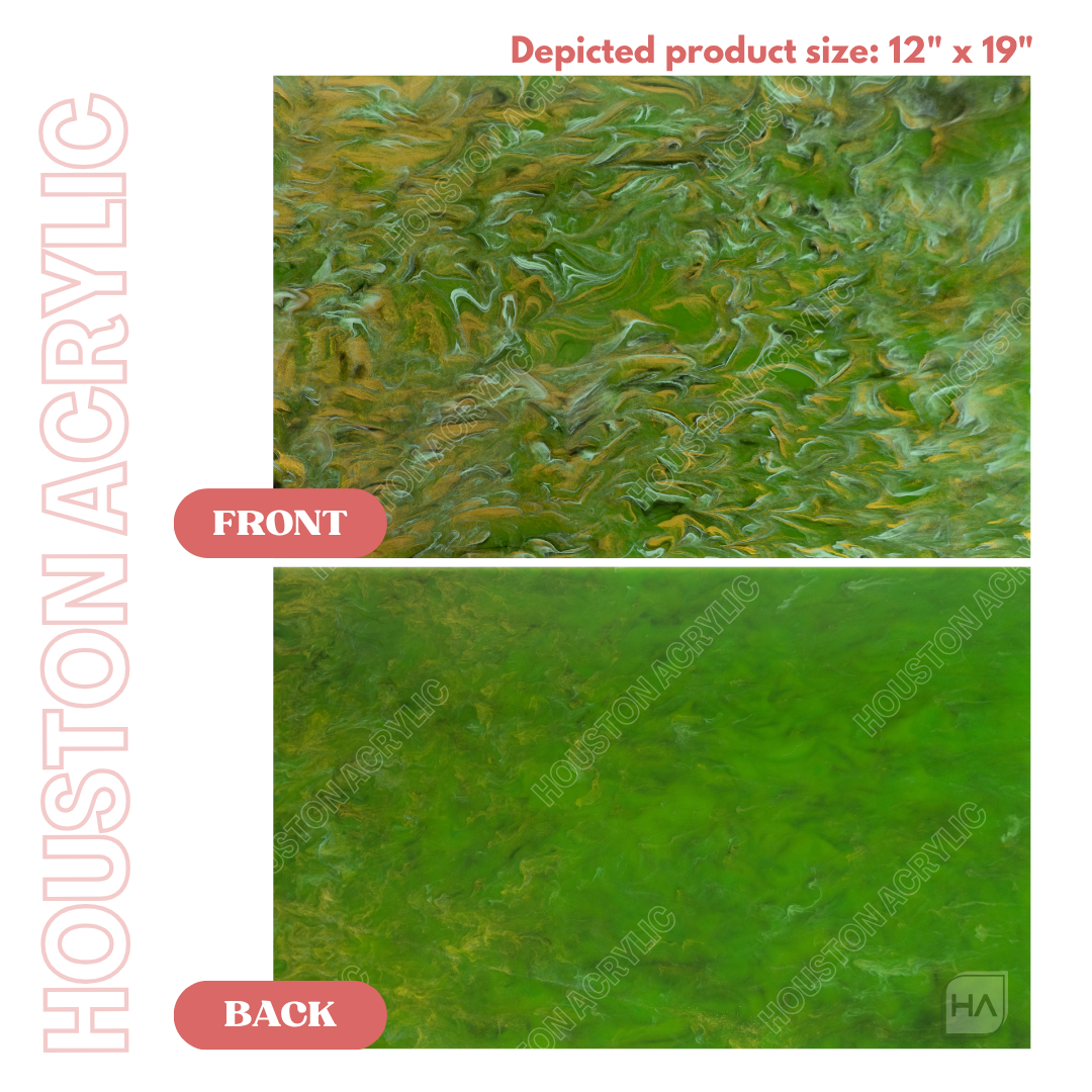 1/8" Luxe Moss Cast Acrylic Sheet Front vs Back Full Size Sheet comparison