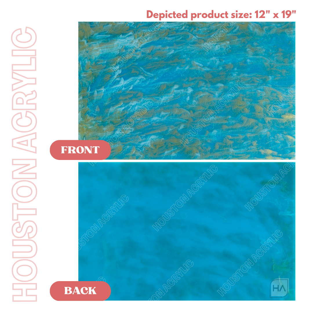 1/8" Luxe Sapphire Cast Acrylic Sheet Front vs Back Full Size Sheet Comparison