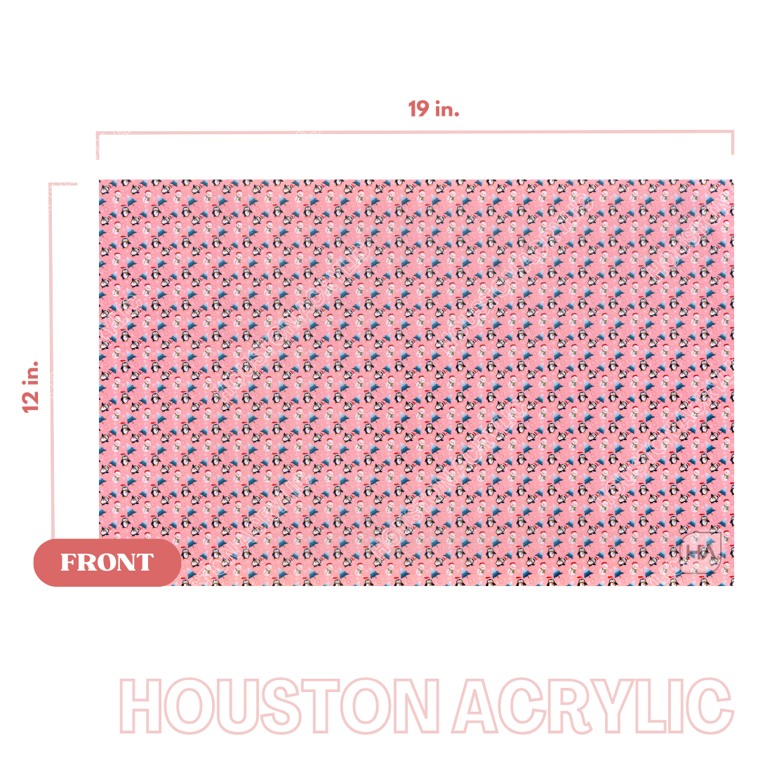 1/8" Pink Snowmen and Friends MakerPrint Acrylic Sheet Full Size Sheet View