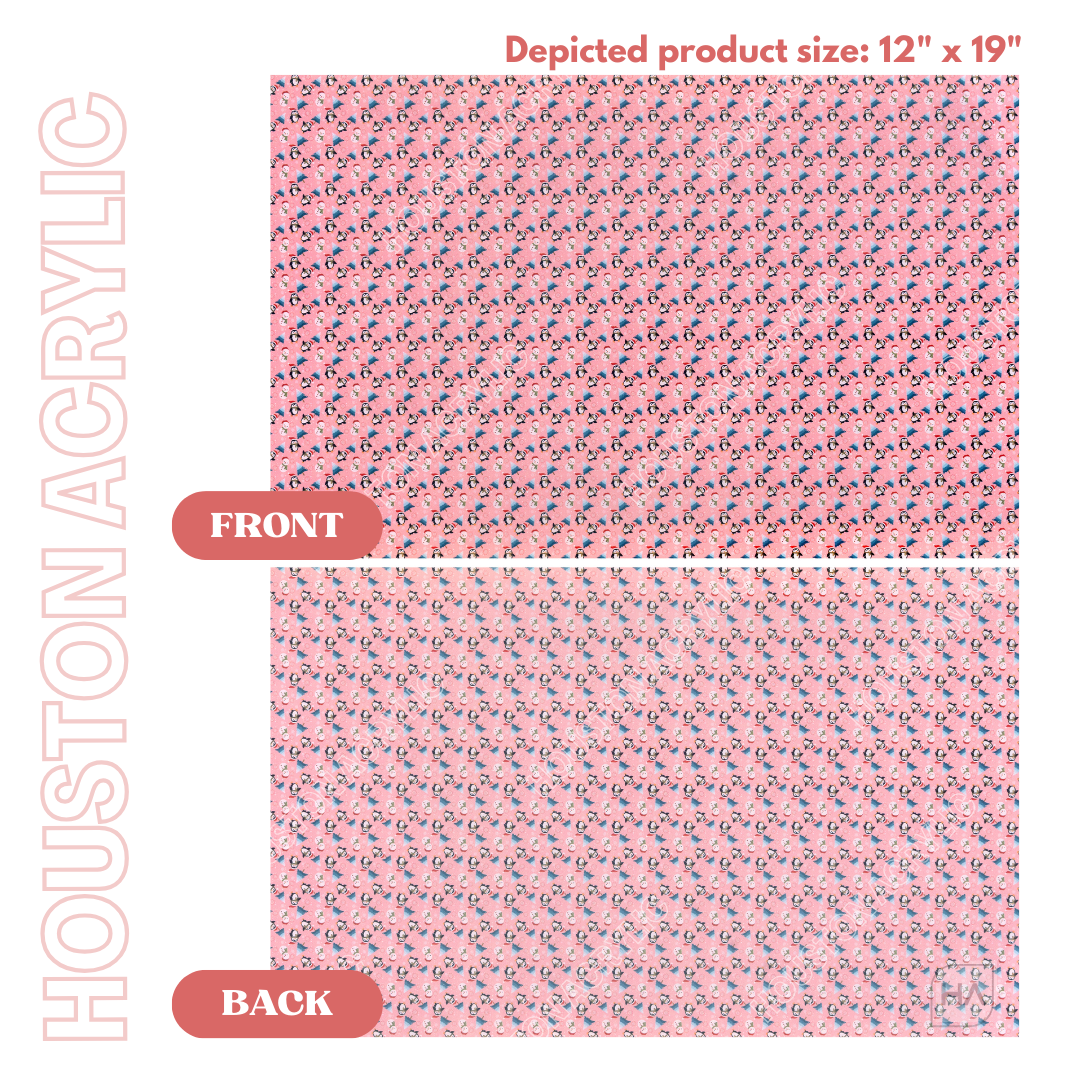 1/8" Pink Snowmen and Friends MakerPrint Acrylic Sheet Front vs Back Full Size Sheet Comparison View