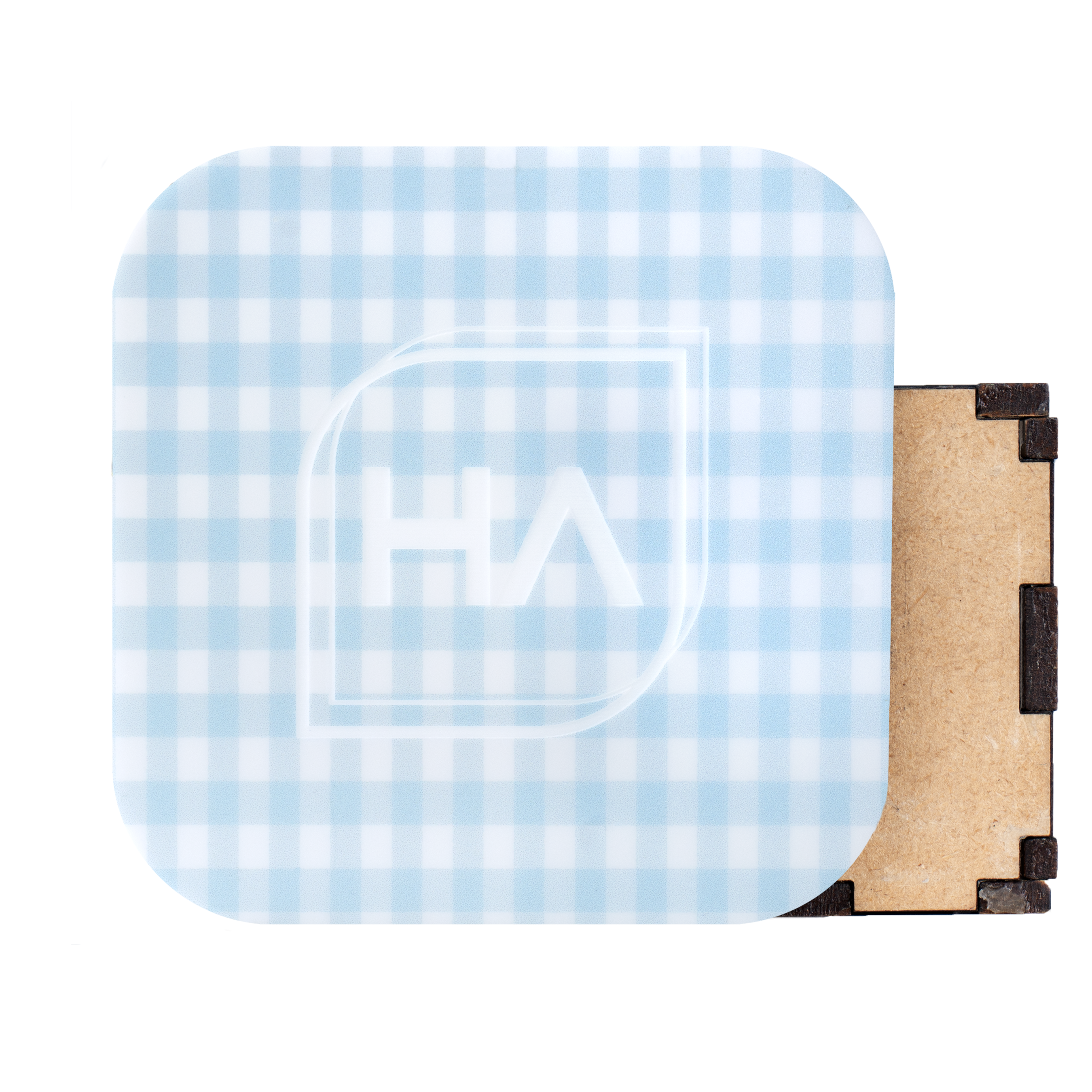 Pastel Blue Gingham MakerPrint Sheet UV printed laser material for laser cutting and laser engraving