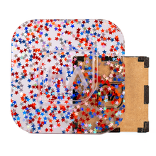Load image into Gallery viewer, 1/8&quot; Red White and Blue Iridescent Stars Confetti Cast Acrylic Sheet
