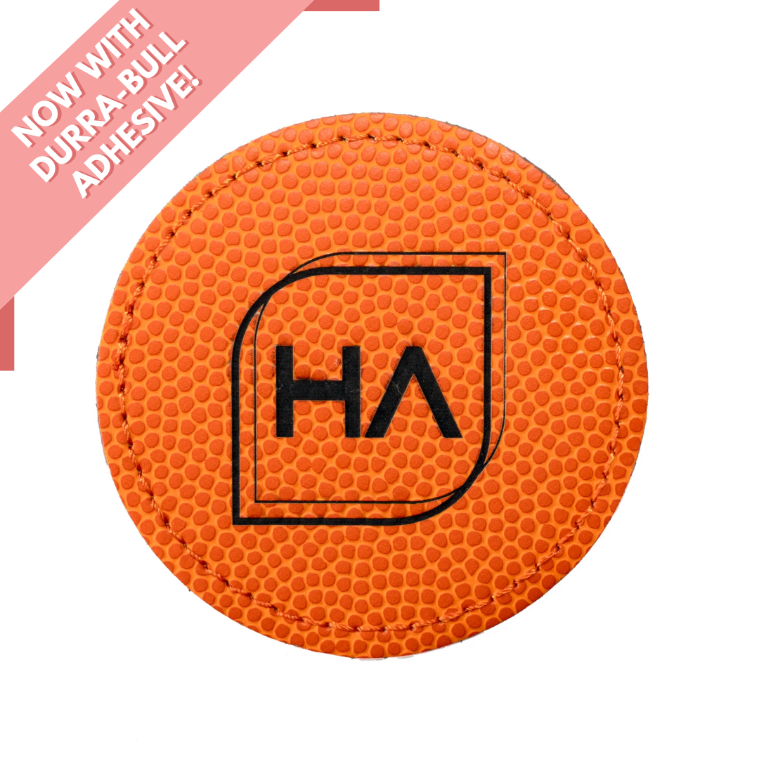 Round Leatherette Patch - Basketball Texture/Black (5 Pack)