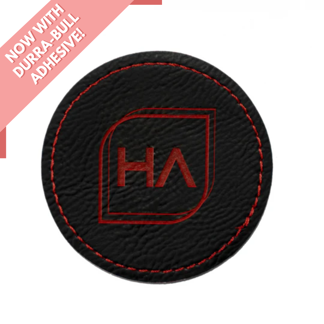 Round Leatherette Patch - Black/Red (5 Pack)