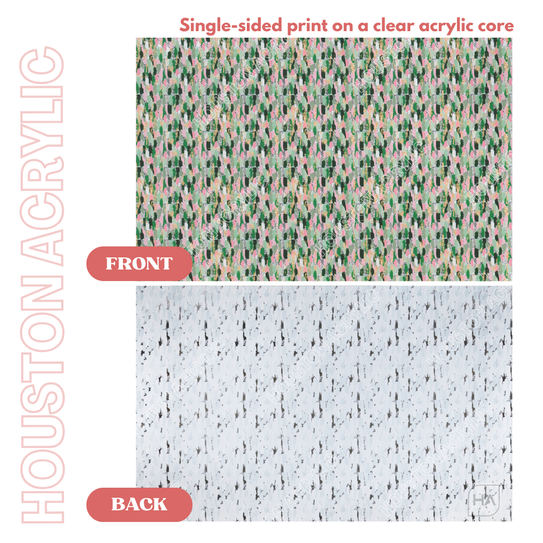 Sage and Pink Paintbrush MakerPrint Single-Sided Print on a Clear Acrylic Core Front and Back Comparison