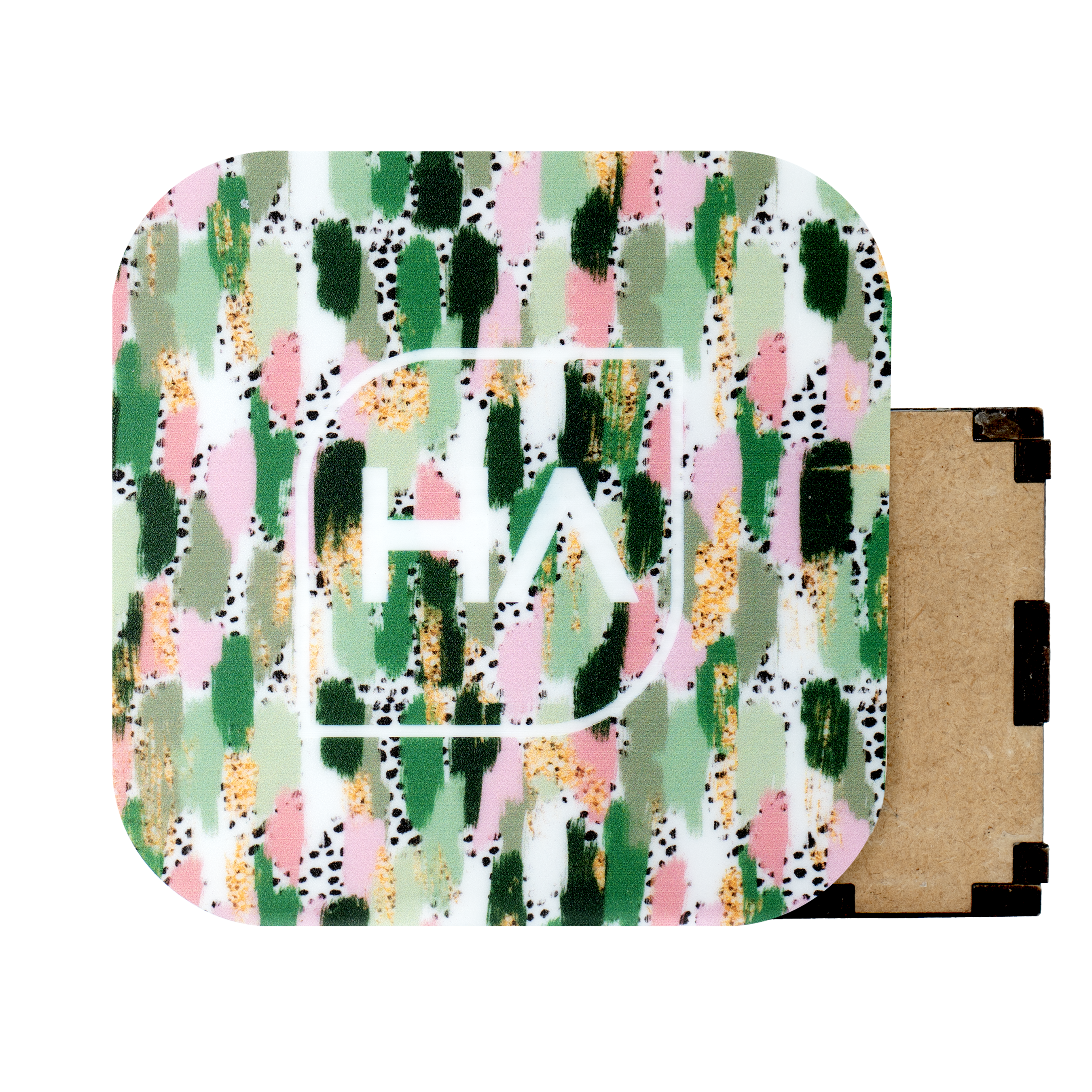 1/8" Sage and Pink Brush Strokes MakerPrint on white core cast acrylic sheet