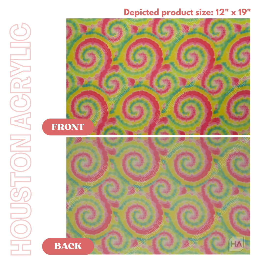 1/8" Tie Dye Lemonade Cast Acrylic Sheet Front vs Back Full Size Sheet View Comparison