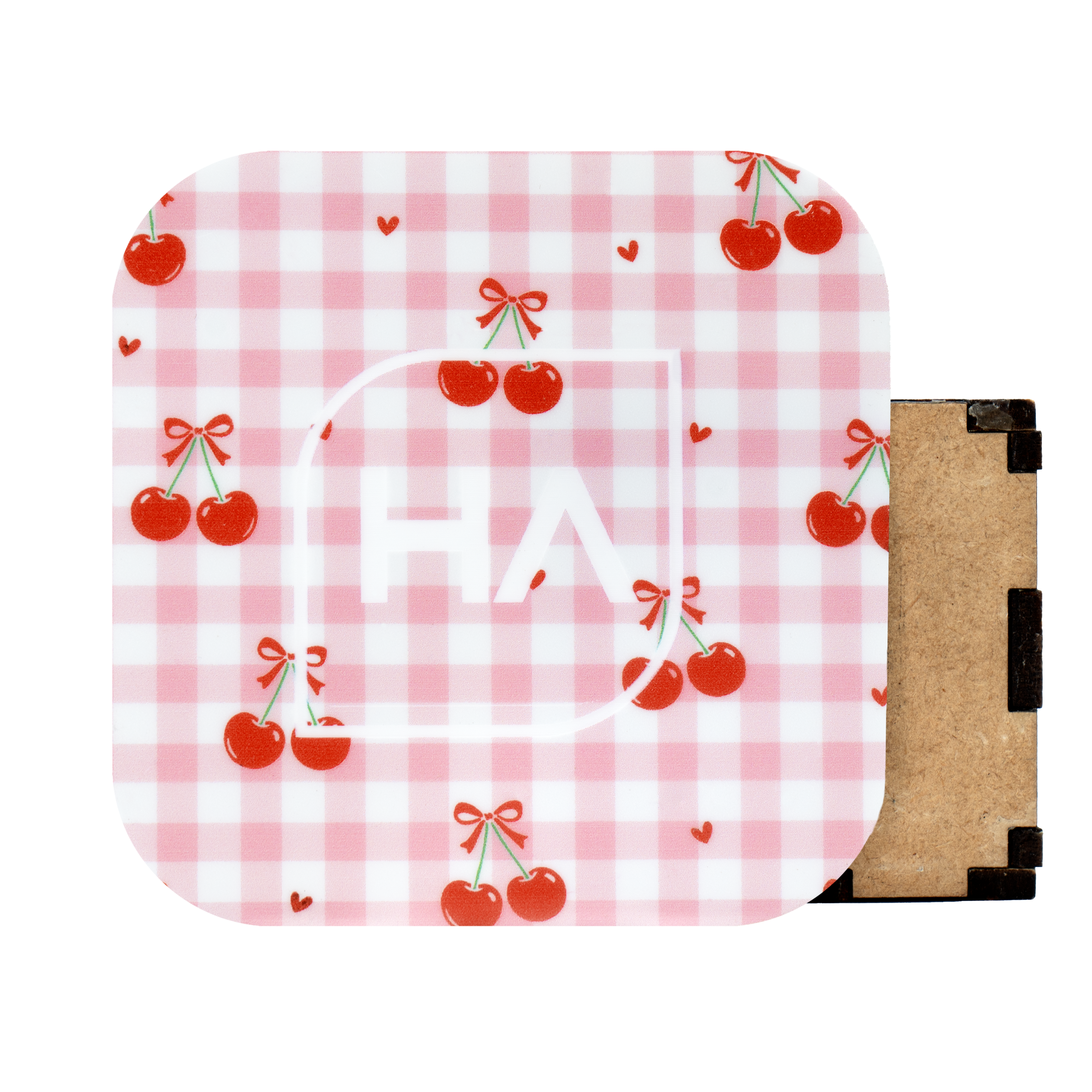 1/8" Valentine's Cherries MakerPrint on a white core cast acrylic sheet