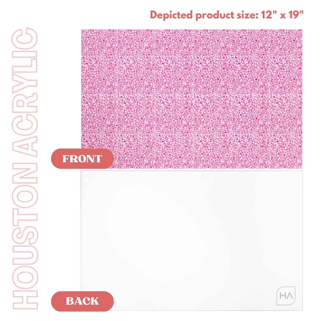 1/8" White Matte Pink Leopard MakerPrint on white cast acrylic front and back sheet view