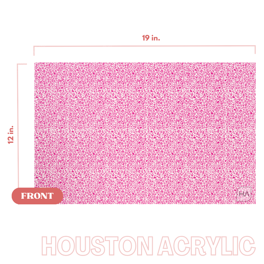 1/8" White Matte Pink Leopard MakerPrint on white matte acrylic full size sheet front view