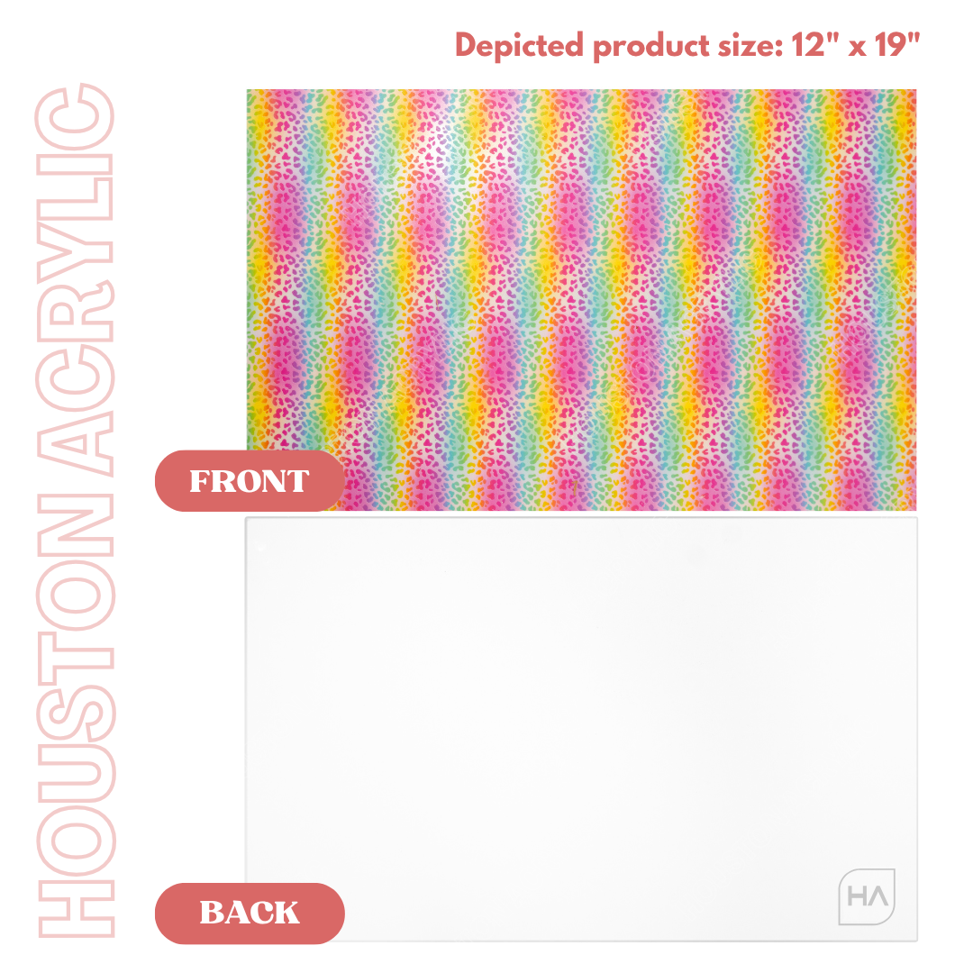 1/8" Rainbow Leopard MakerPrint on white cat acrylic front and back sheet view