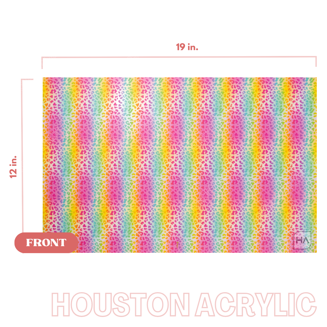1/8" Rainbow Leopard MakerPrint on white acrylic full size sheet view