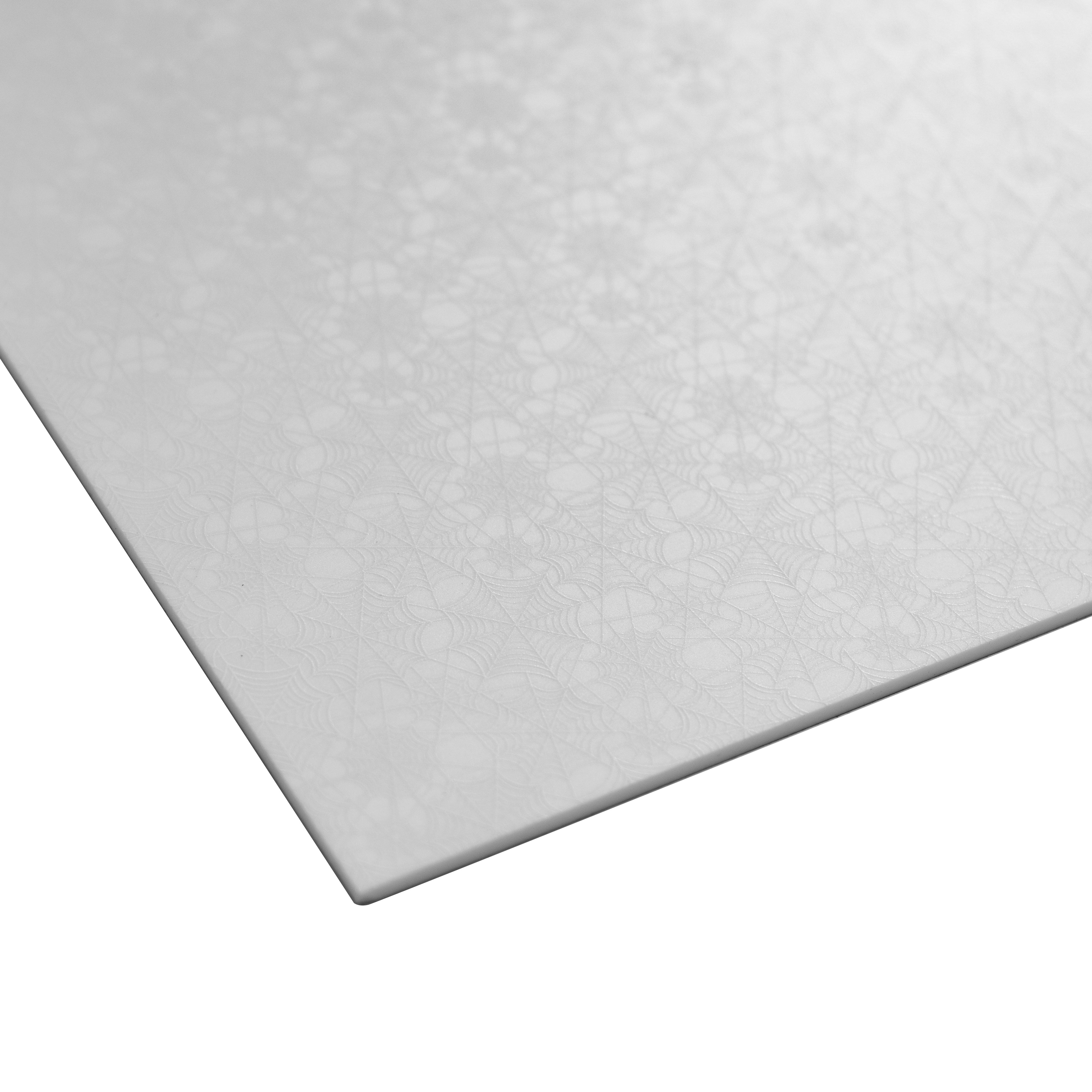 1/8" White Matte Spider Web Texture MakerPrint on white matte cast acrylic side view