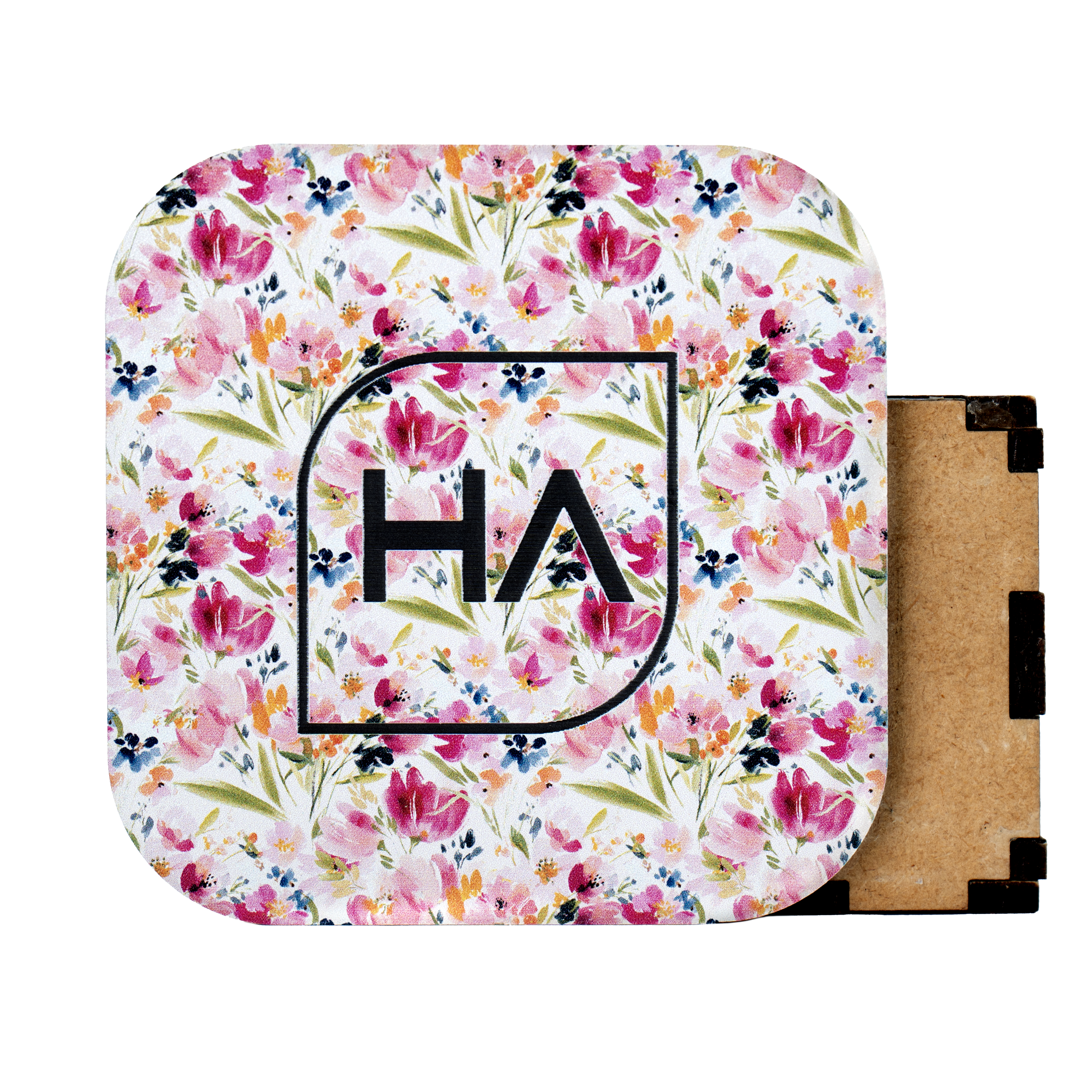 1/8" Watercolor Floral MakerPrint Cast Acrylic Sheet on a Black Core