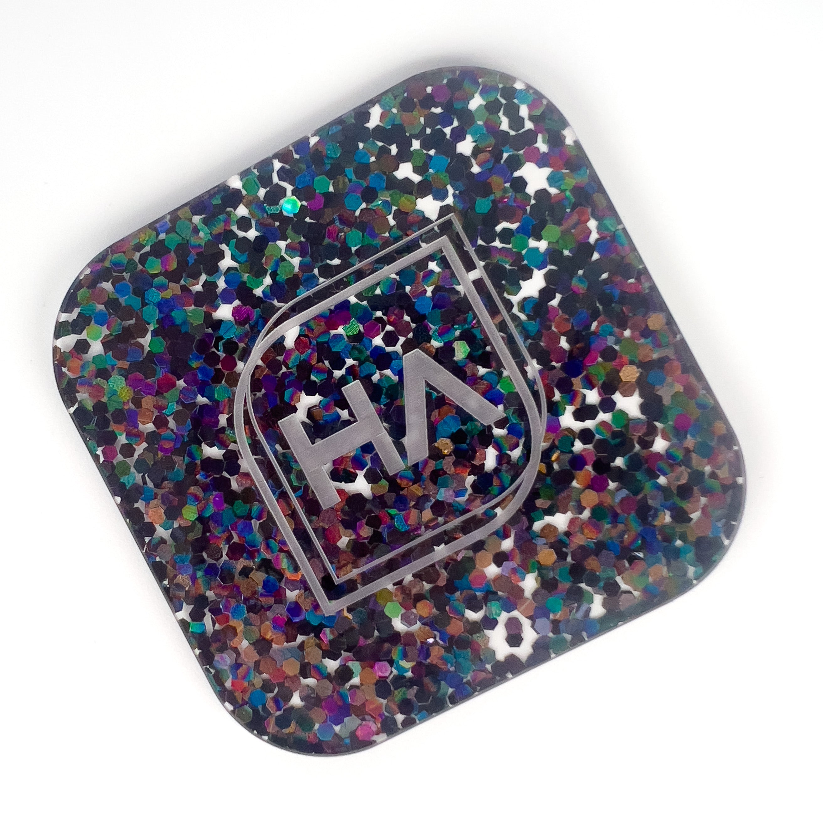 black onyx holographic chunky hex confetti cast acrylic sheet