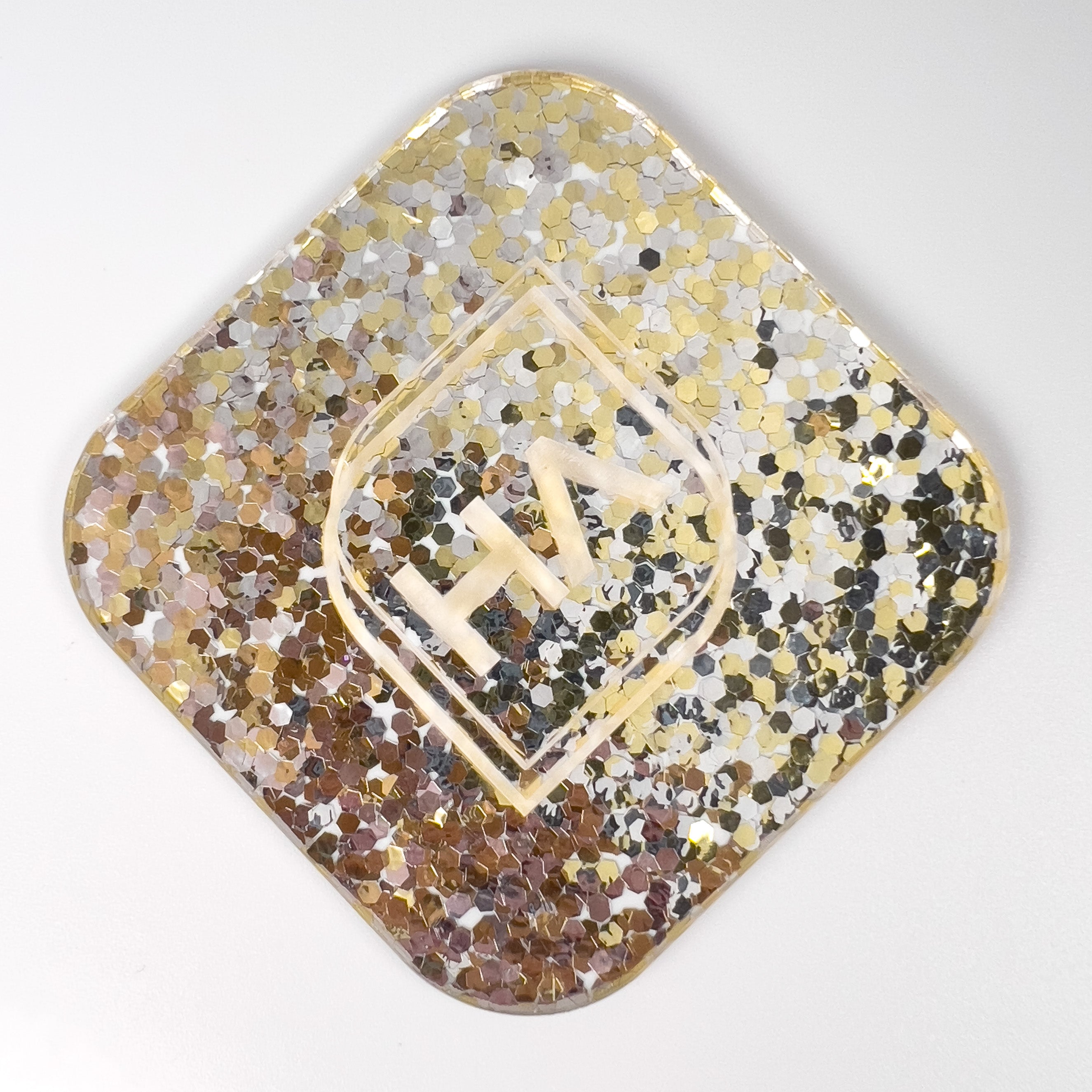 silver and gold chunky hex confetti cast acrylic sheet