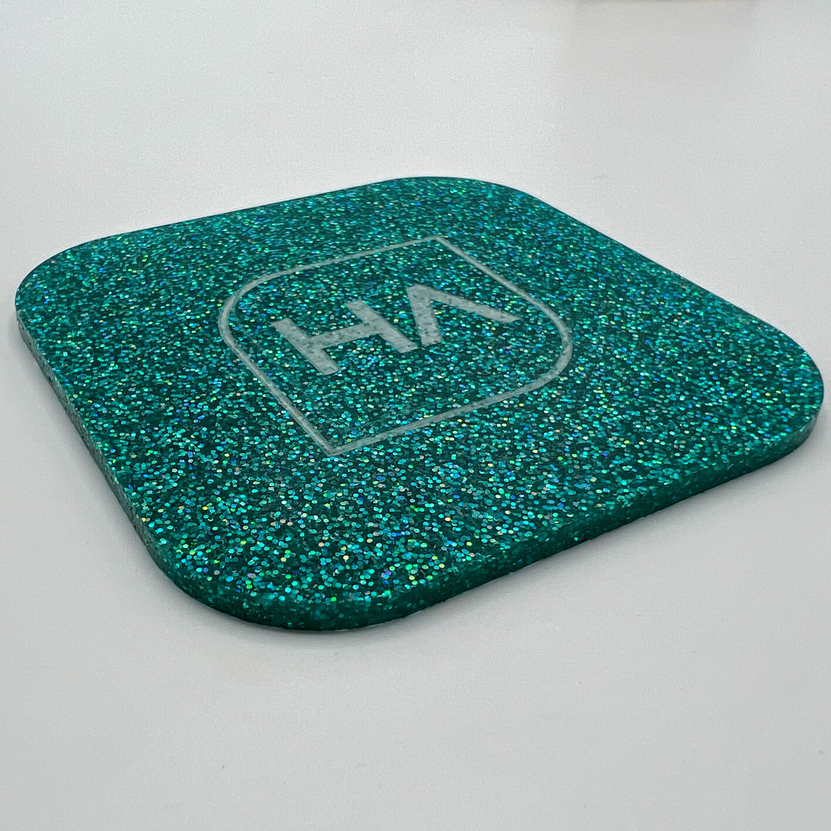 teal glitter cast acrylic sheet lassr safe