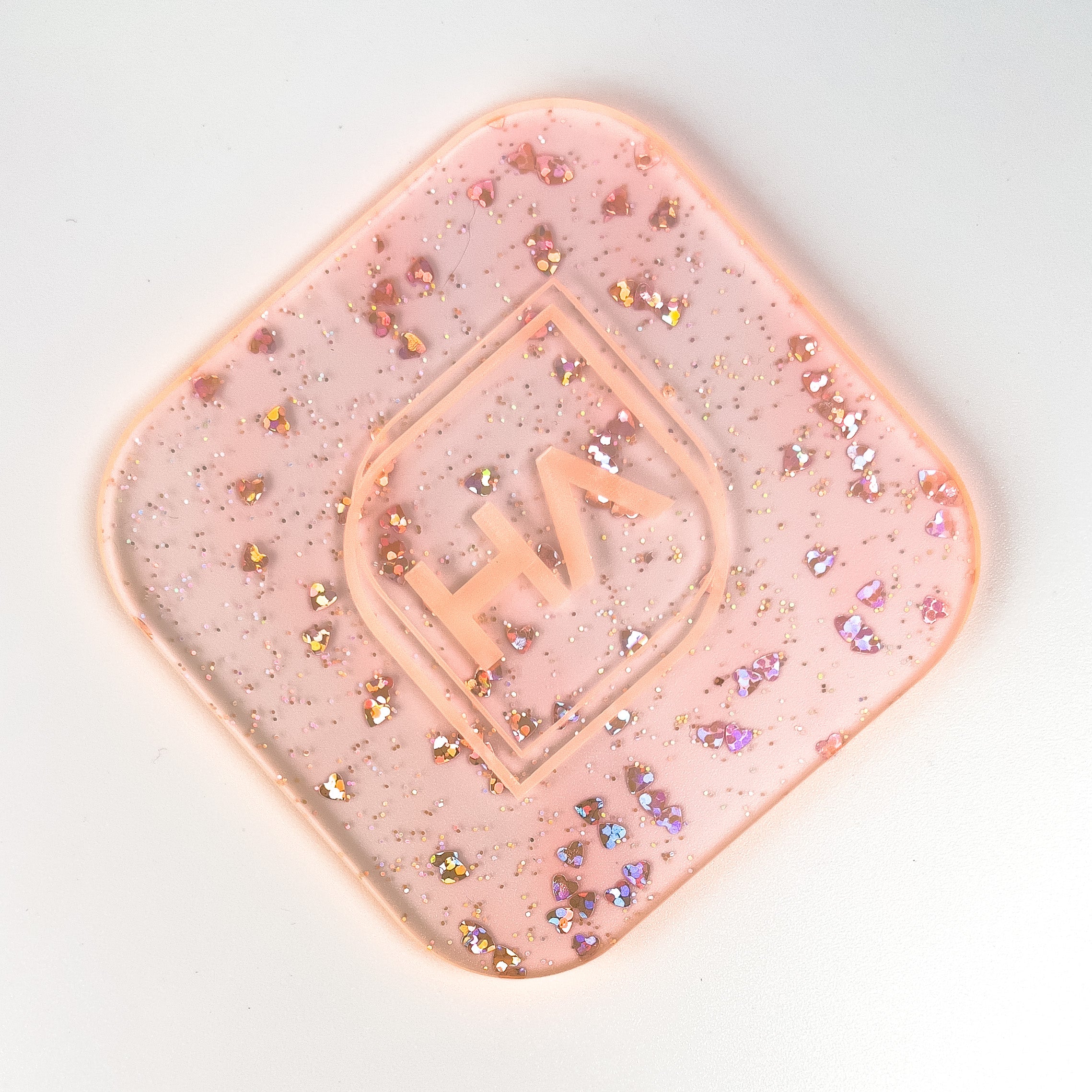 1/8" Pink Holographic Hearts Confetti Cast Acrylic Sheet