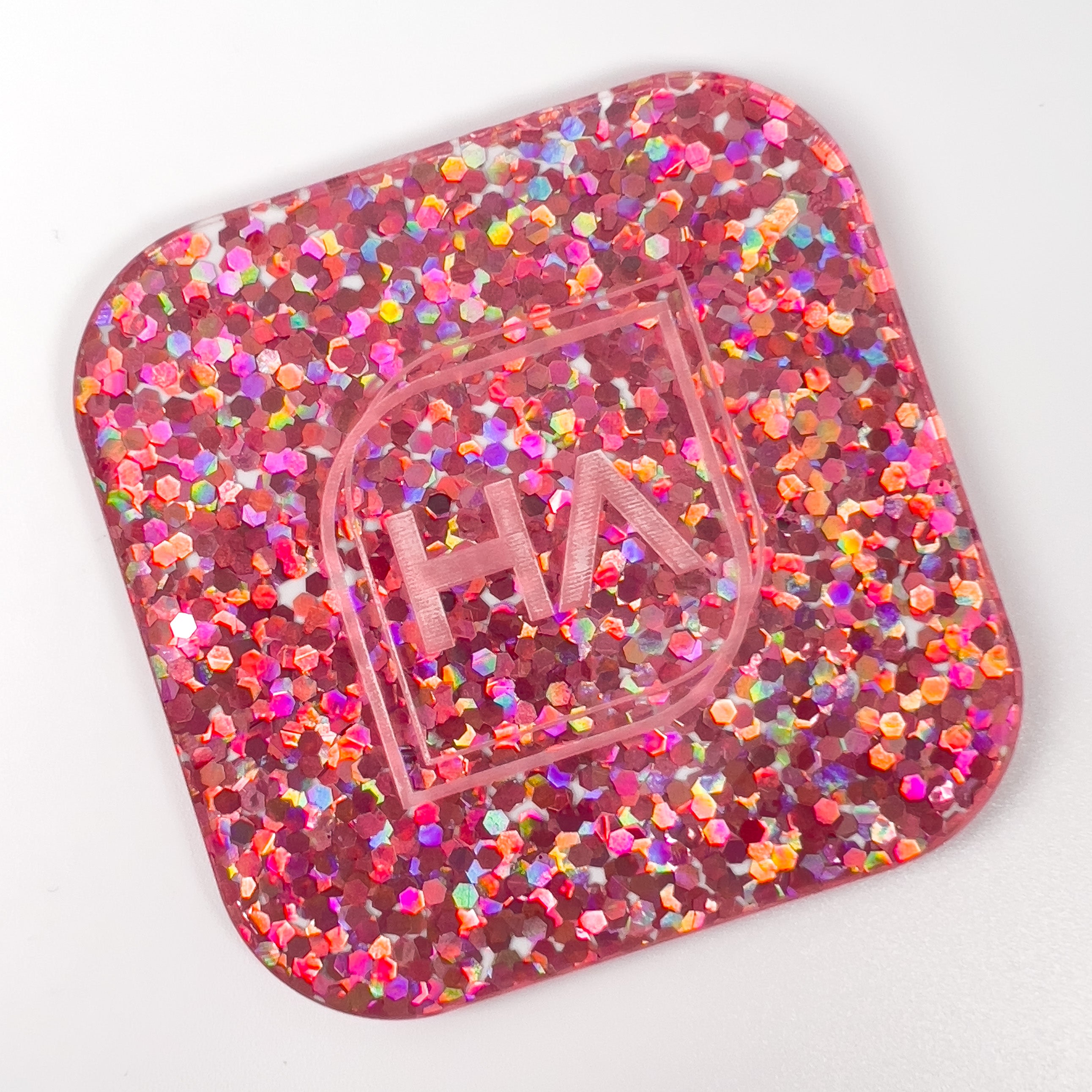 pink chunky holographic hex confetti cast acrylic sheet