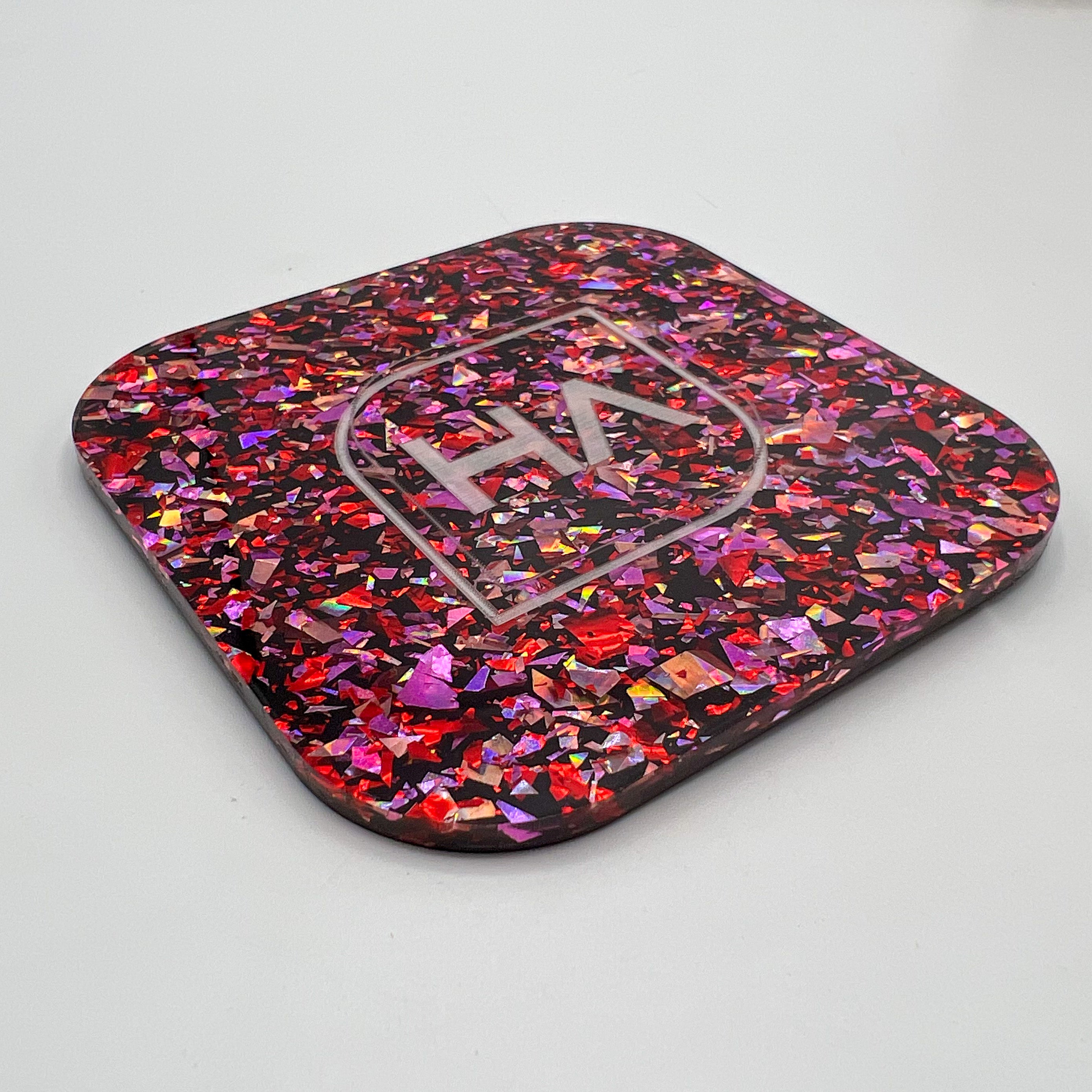 Red Rose Gold and Pink Confetti Cast Acrylic Sheet Laser Cut
