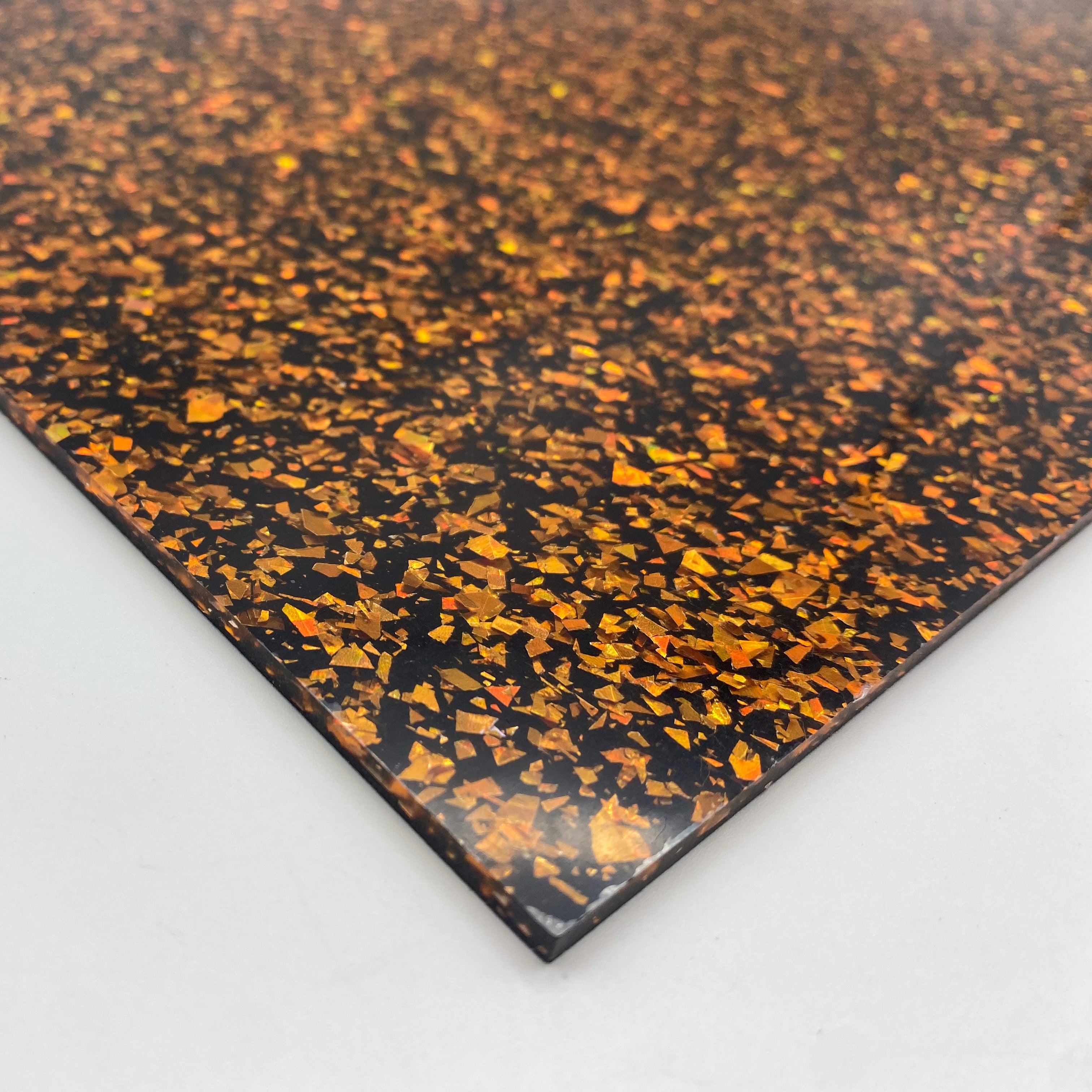black and orange confetti flake cast acrylic sheet