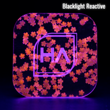 Load image into Gallery viewer, Blacklight reactive 1/8&quot; Cherry Blossoms Confetti Cast Acrylic Sheet
