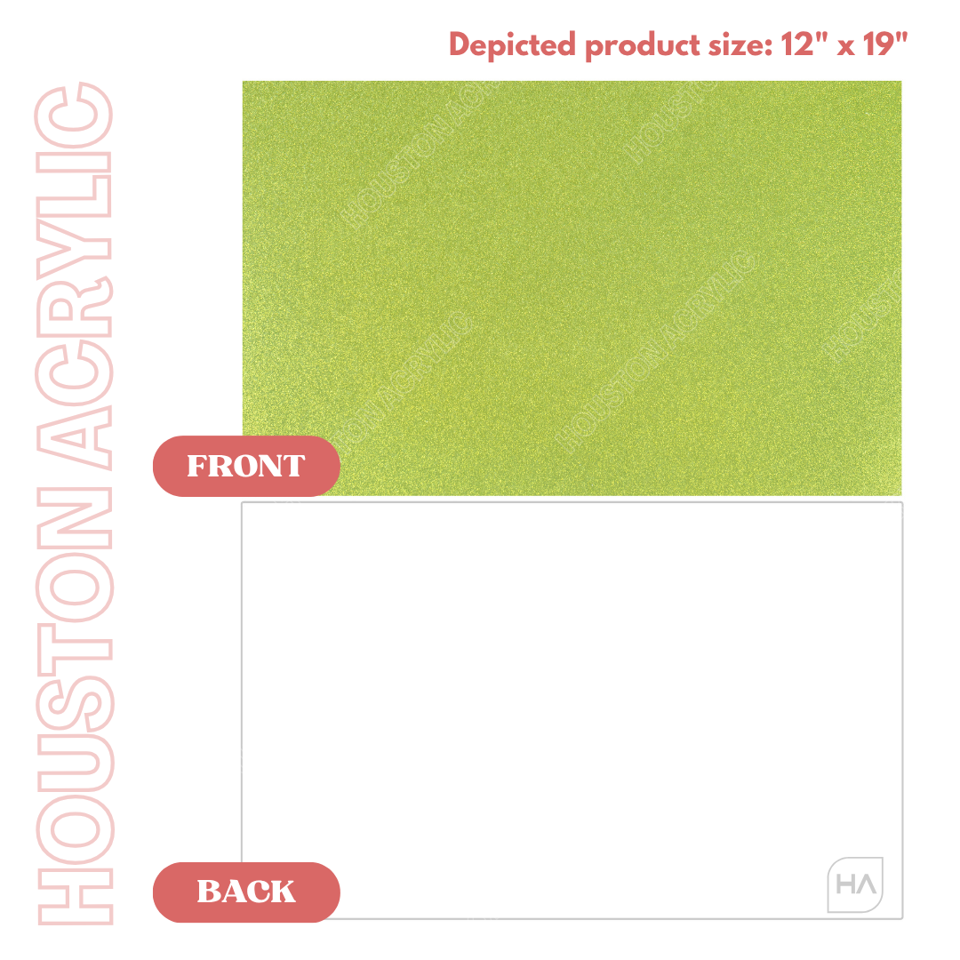 1/8" ColorCarve Lime Green to White Glitter Cast Acrylic Sheet Front and Back Comparison