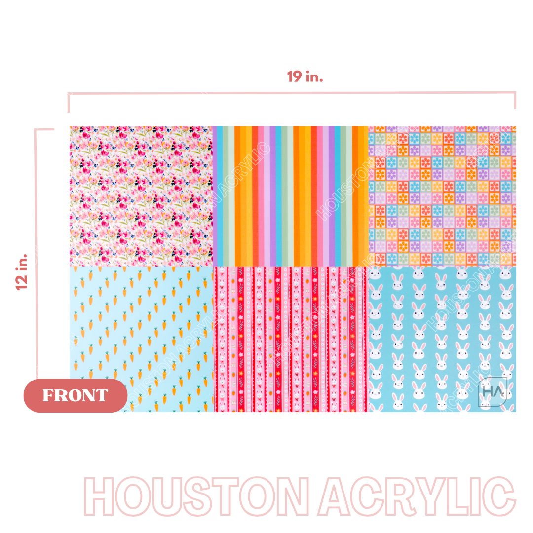 Easter Sample MakerPrint Cast Acrylic Sheet Full Size View on a white cast acrylic core