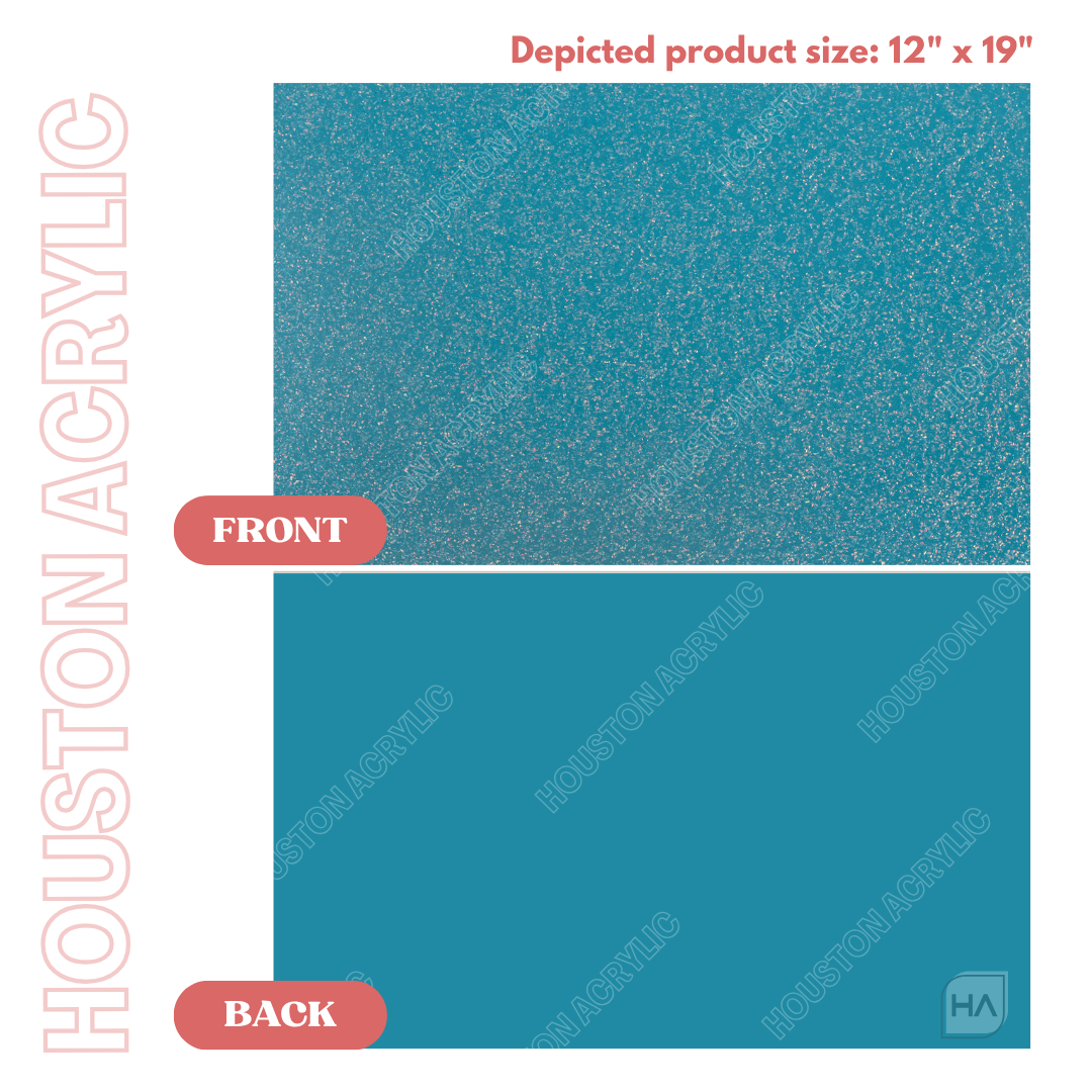 1/8" Electric Blue Crackled Cast Acrylic Sheet Front and Back Comparison