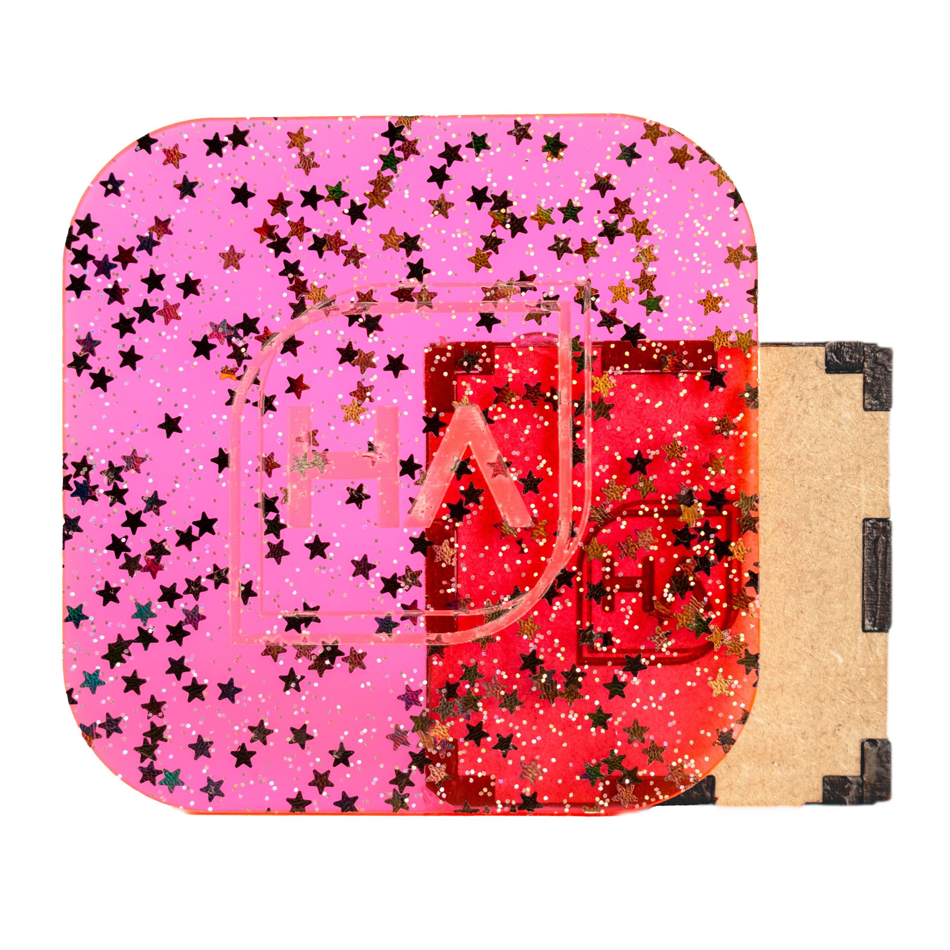 1/8" Emo Nights Fluorescent Pink Cast Acrylic Sheet gold star confetti