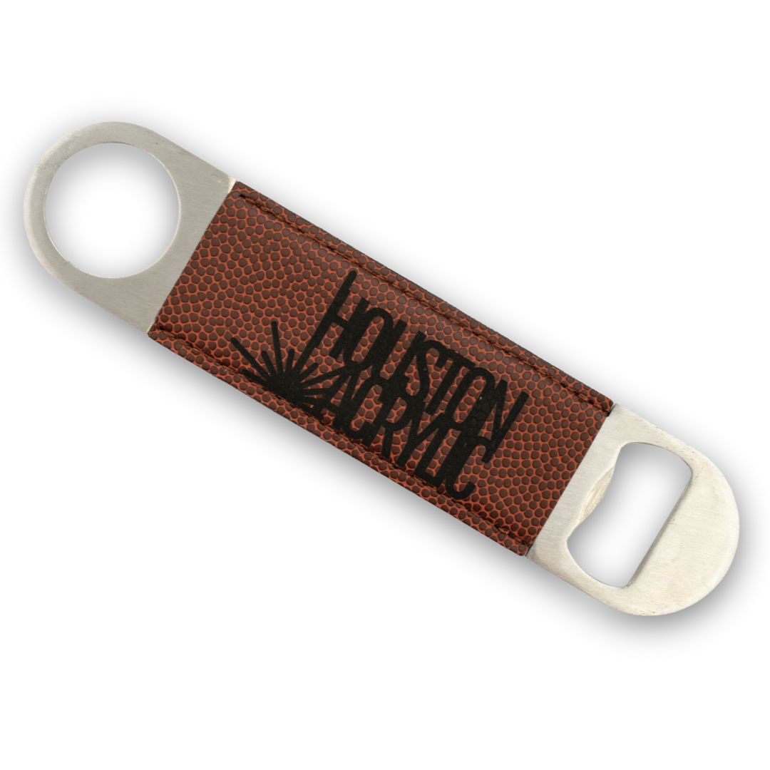 Textured Football Brown/Black MakerLeatherette Magnetic Bottle Opener