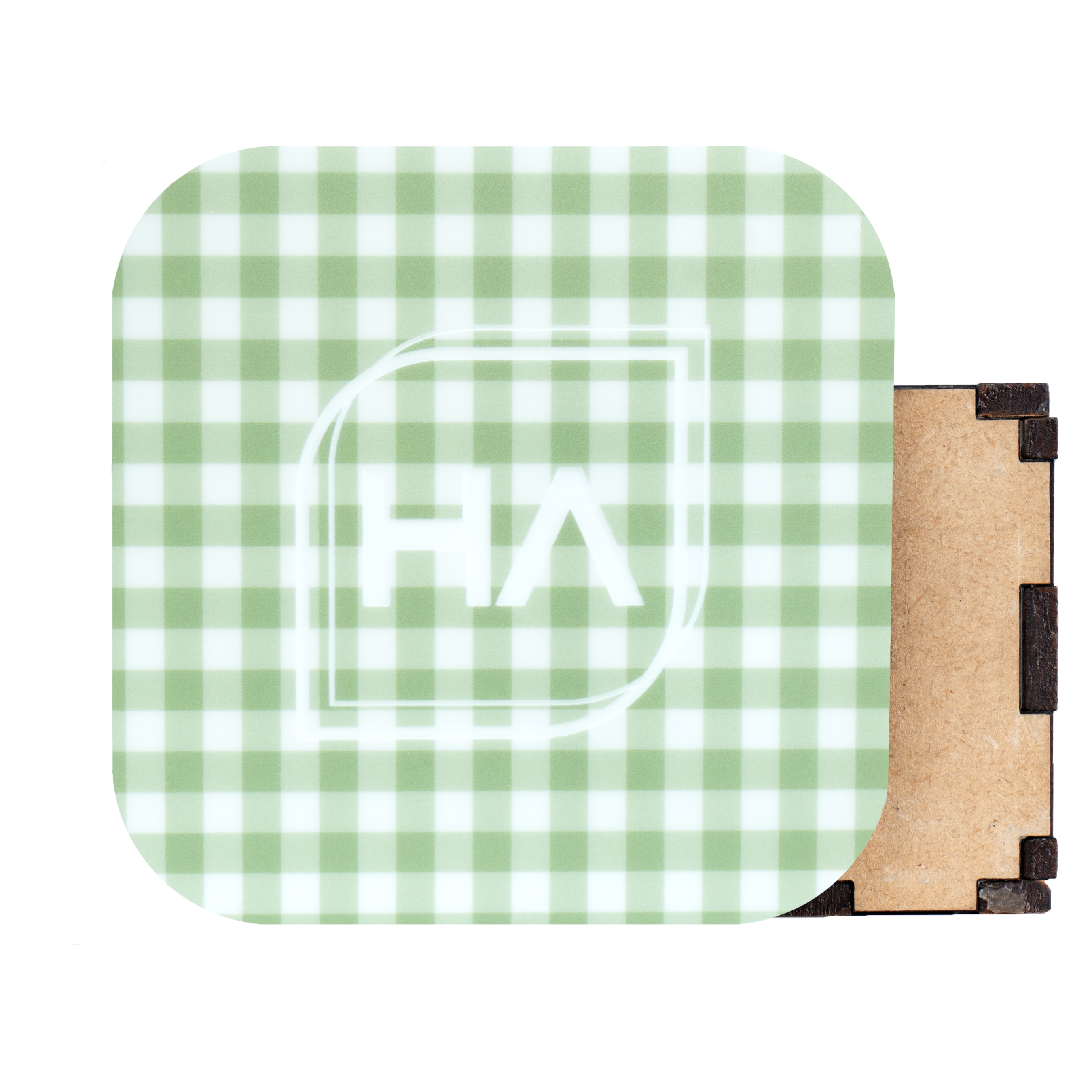 Green Gingham MakerPrint Sheet UV printed laser material for laser cutting and laser engraving