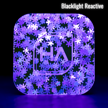Load image into Gallery viewer, Blacklight reactive 1/8&quot; (0.118/3.0mm) Iridescent Snowflakes Acrylic Sheet
