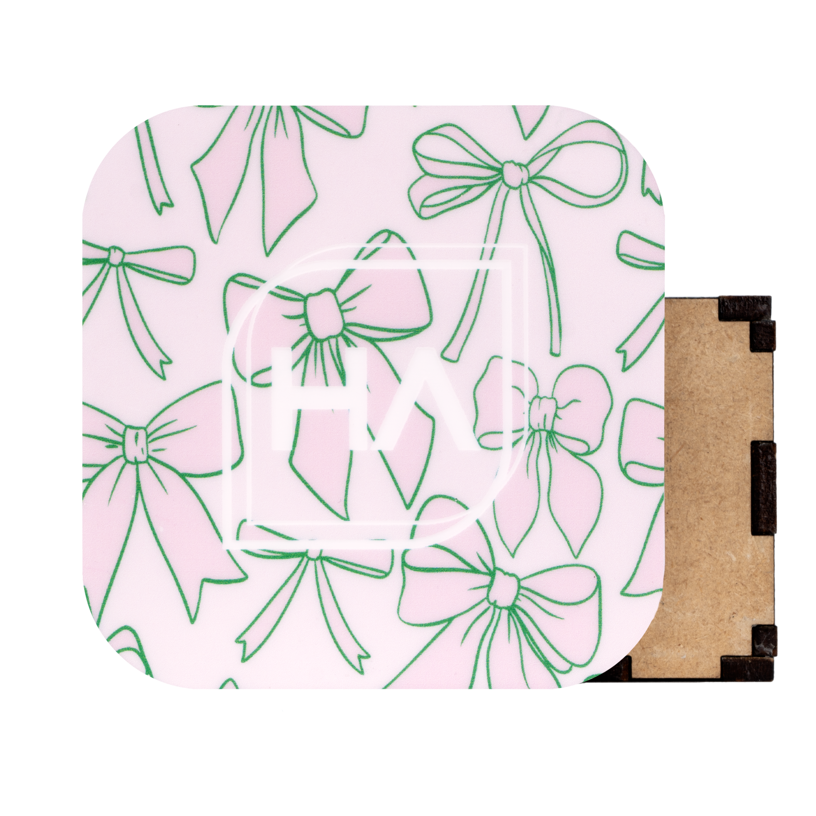 Light Pink and Green Preppy Bows MakerPrint UV printed sheet for laser cutting and engraving