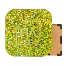 Load image into Gallery viewer, 1/8&quot; Lime Holographic Chunky Hex Confetti Cast Acrylic Sheet

