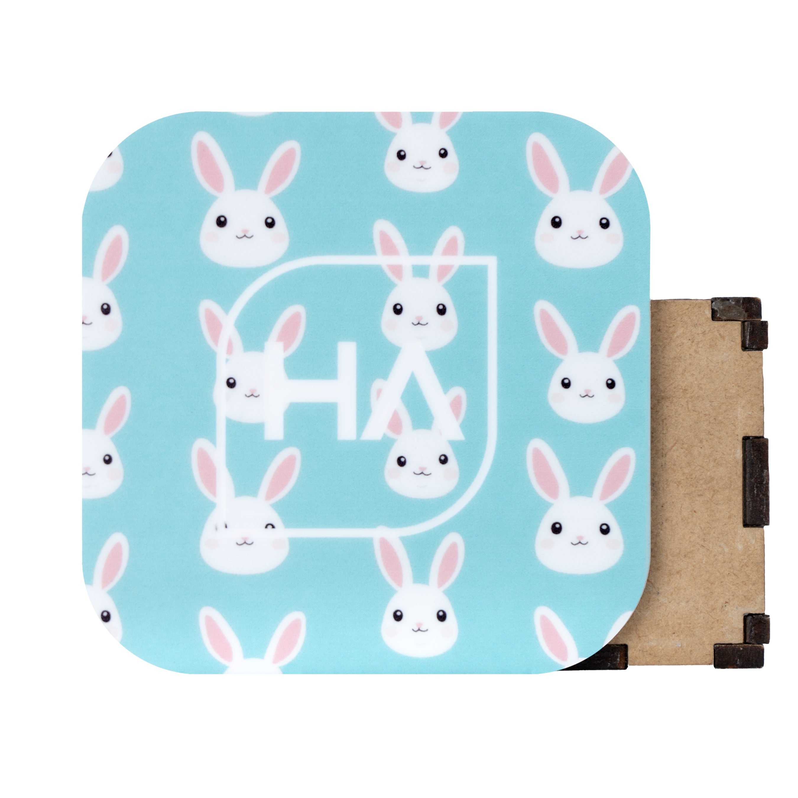 1/8" Little Blue Bunny MakerPrint on a white core cast acrylic sheet