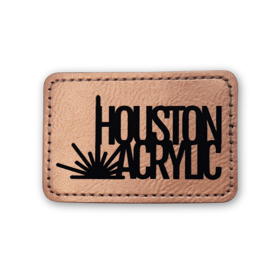 Metallic Rose Gold/Black MakerLeatherette Rectangle Patch with Adhesive Back (5 pack)