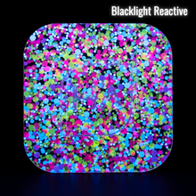 Load image into Gallery viewer, Blacklight reactive 1/8&quot; Neon Daisy Confetti Cast Acrylic Sheet
