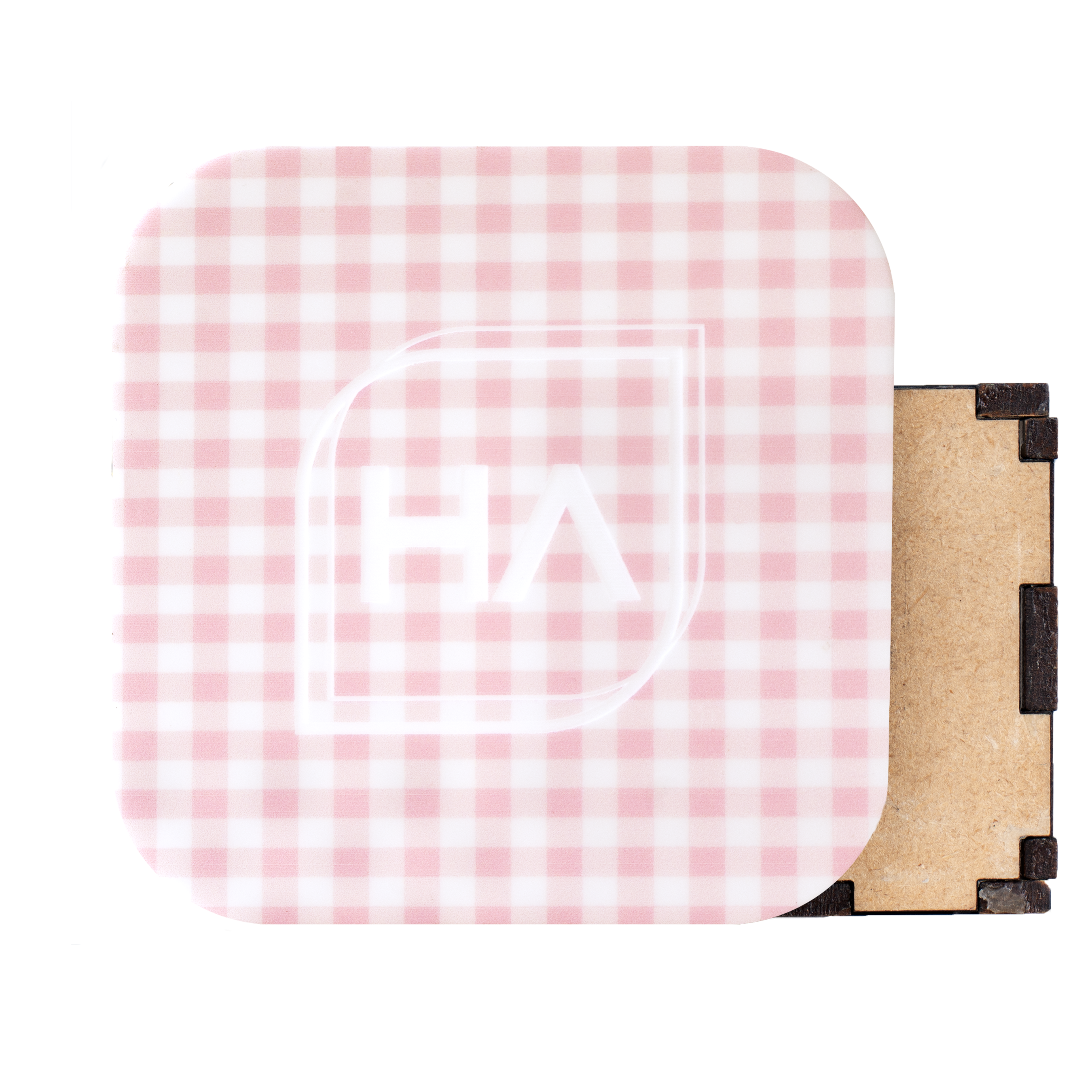 Pastel Pink Gingham UV printed laser material for laser cutting and laser engraving