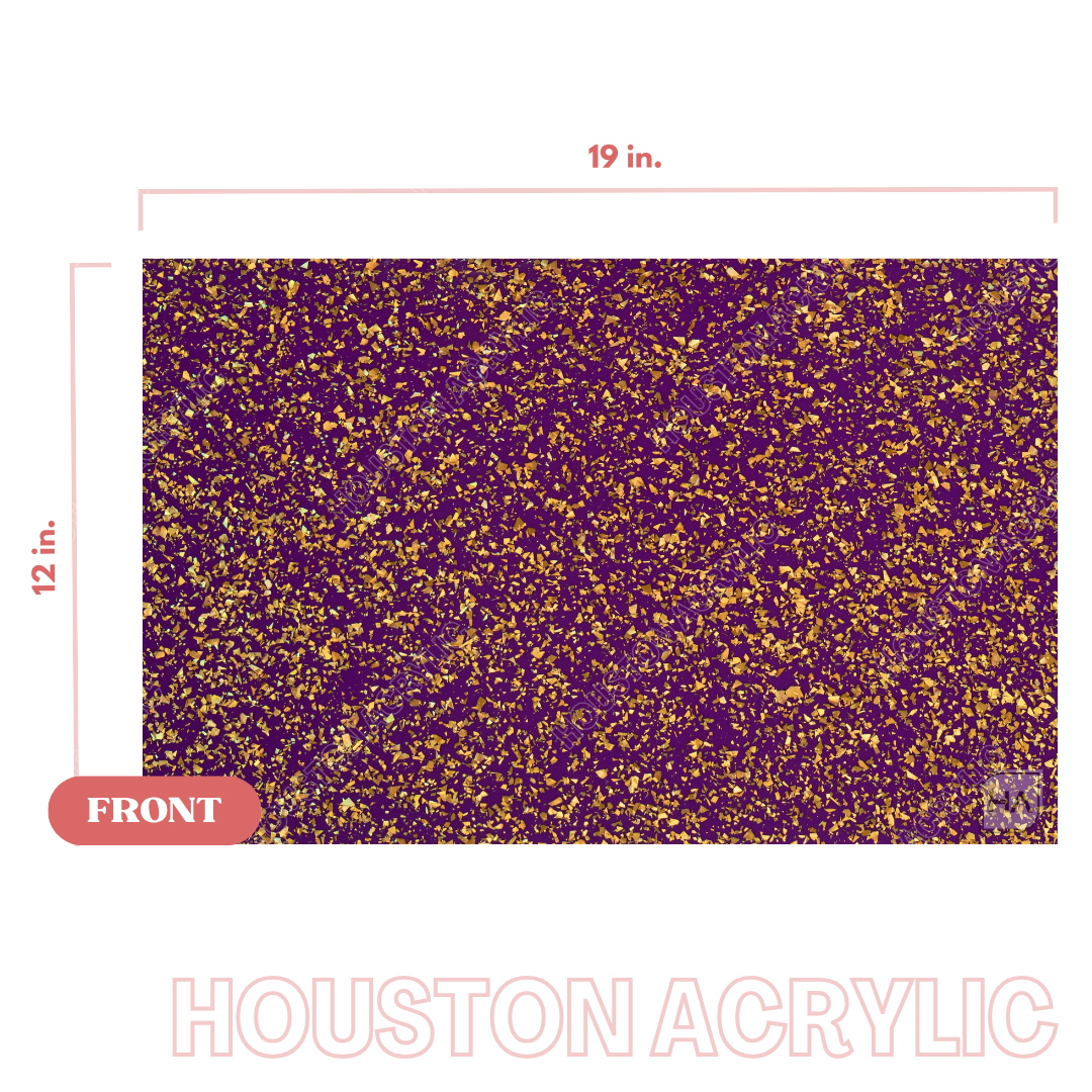1/8" Purple and Gold Holographic Flakes Cast Acrylic Sheet Full-Size Sheet View