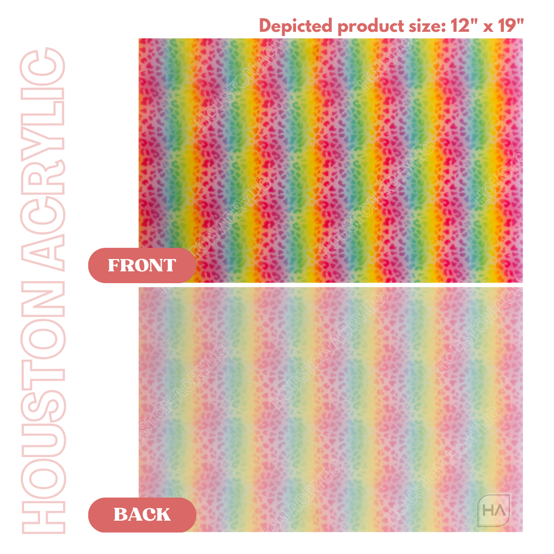 1/8" Rainbow Leopard Cast Acrylic Sheet Front vs Back Full Size Sheet Comparison