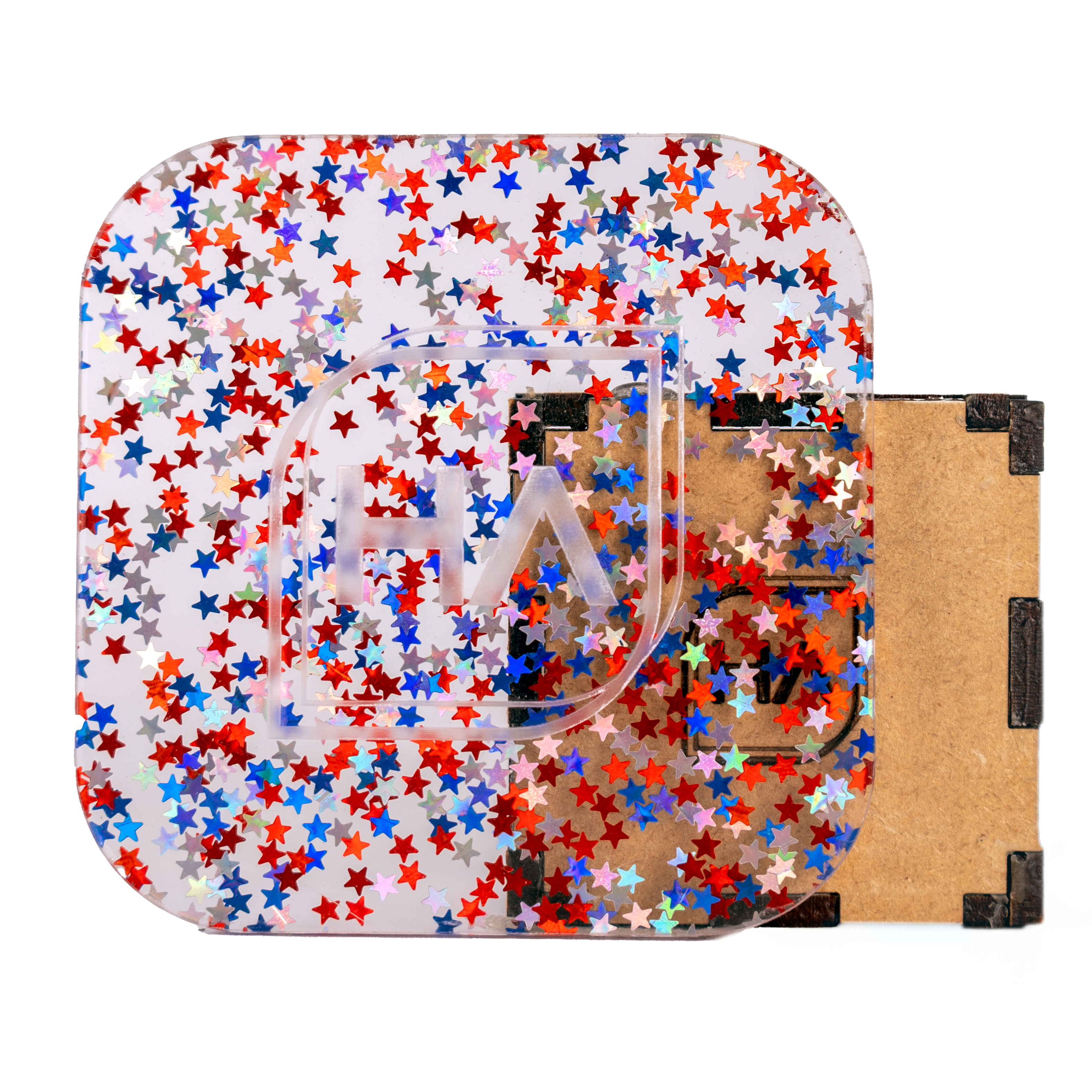 1/8" Red White and Blue Iridescent Stars Confetti Cast Acrylic Sheet