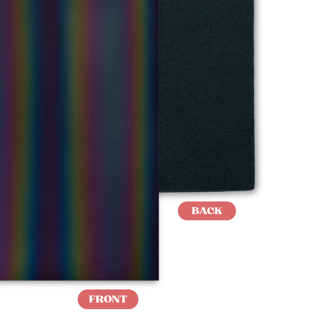 Reflective Rainbow/Black MakerLeatherette Sheet Front and Back Comparison